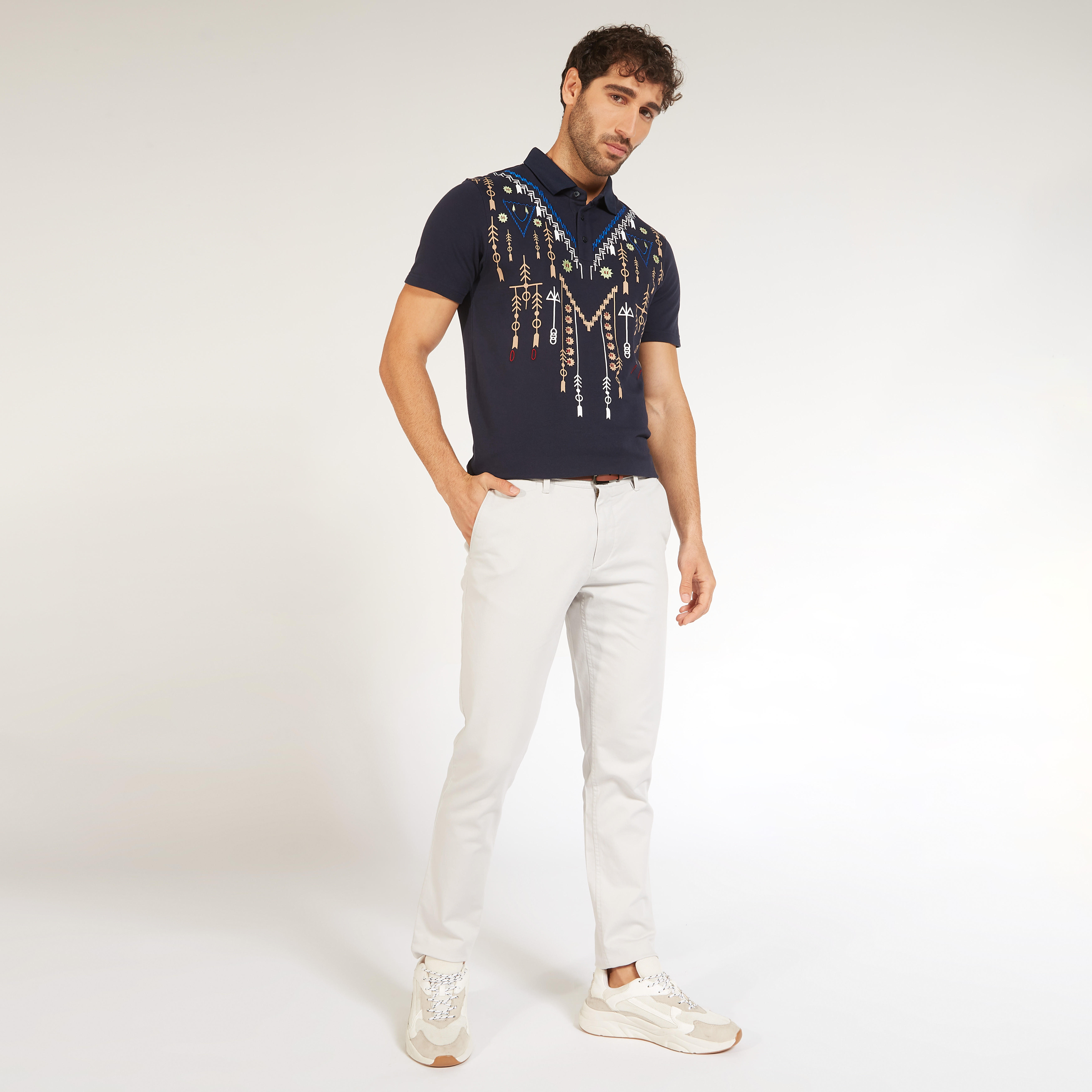 تيشيرت بولو مطرز بأكمام قصيرة وأزرار إغلاق من آيكونيك-men-clothing-tshirtsandpolos-polos-image-2