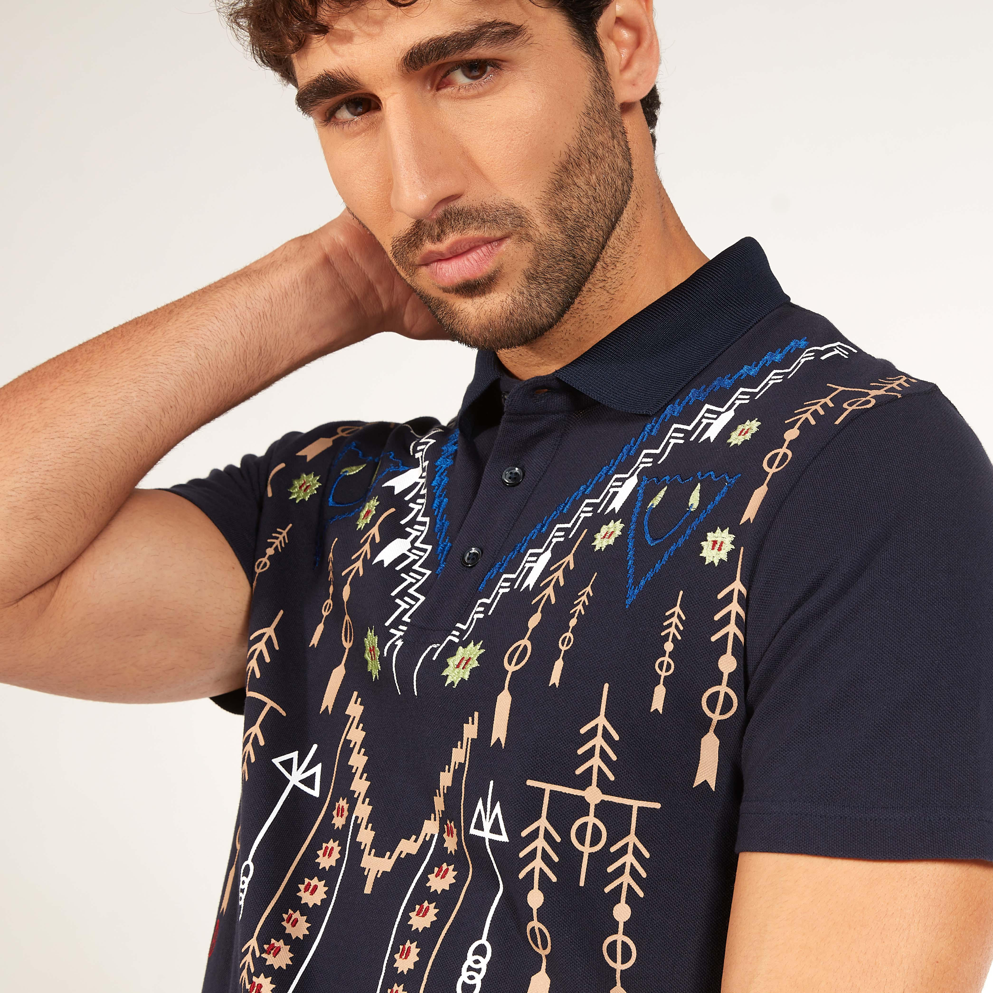 تيشيرت بولو مطرز بأكمام قصيرة وأزرار إغلاق من آيكونيك-men-clothing-tshirtsandpolos-polos-image-3