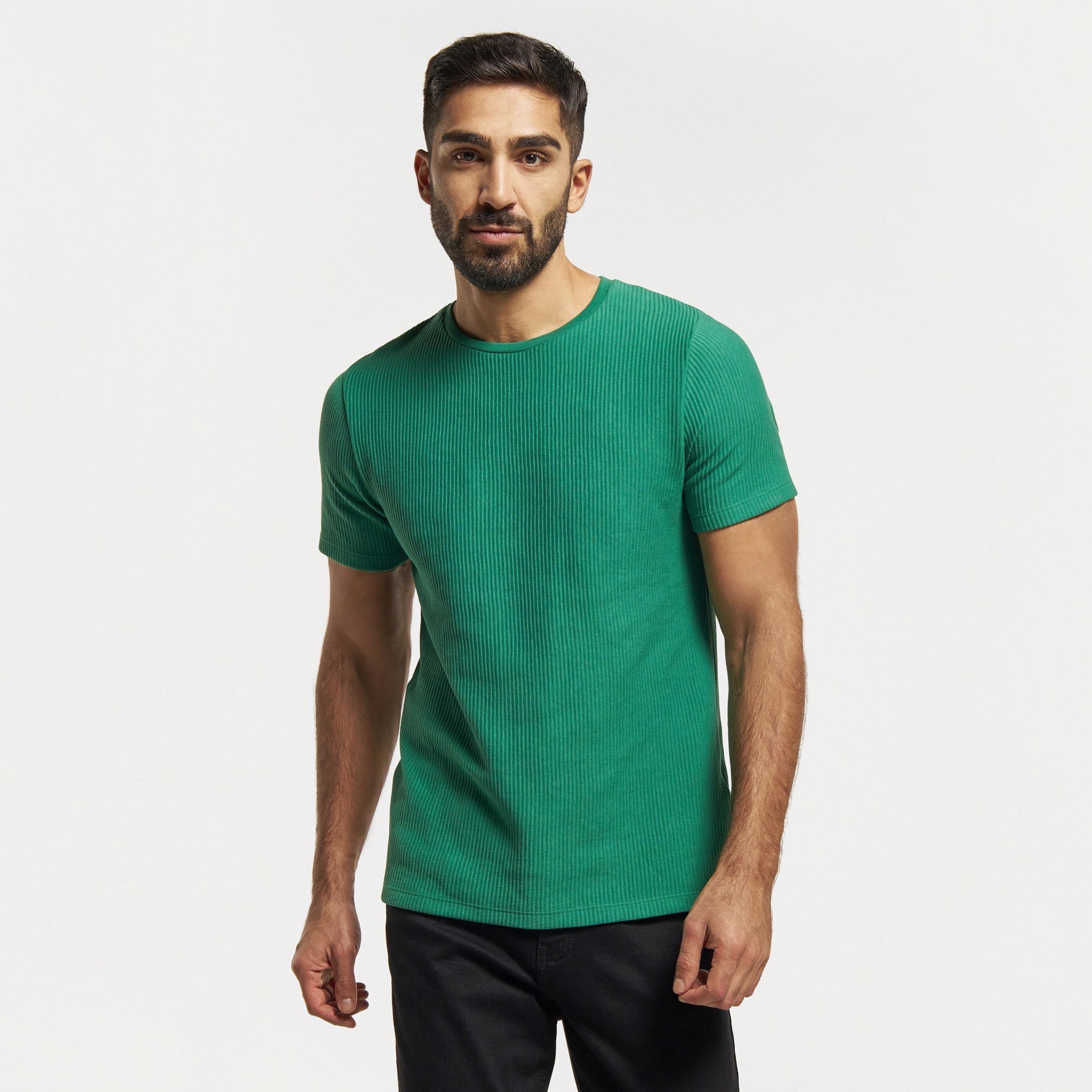 تيشيرت بارز الملمس بياقة ضيّقة وأكمام قصيرة من آيكونيك-men-clothing-tshirtsandpolos-tshirts-image-9