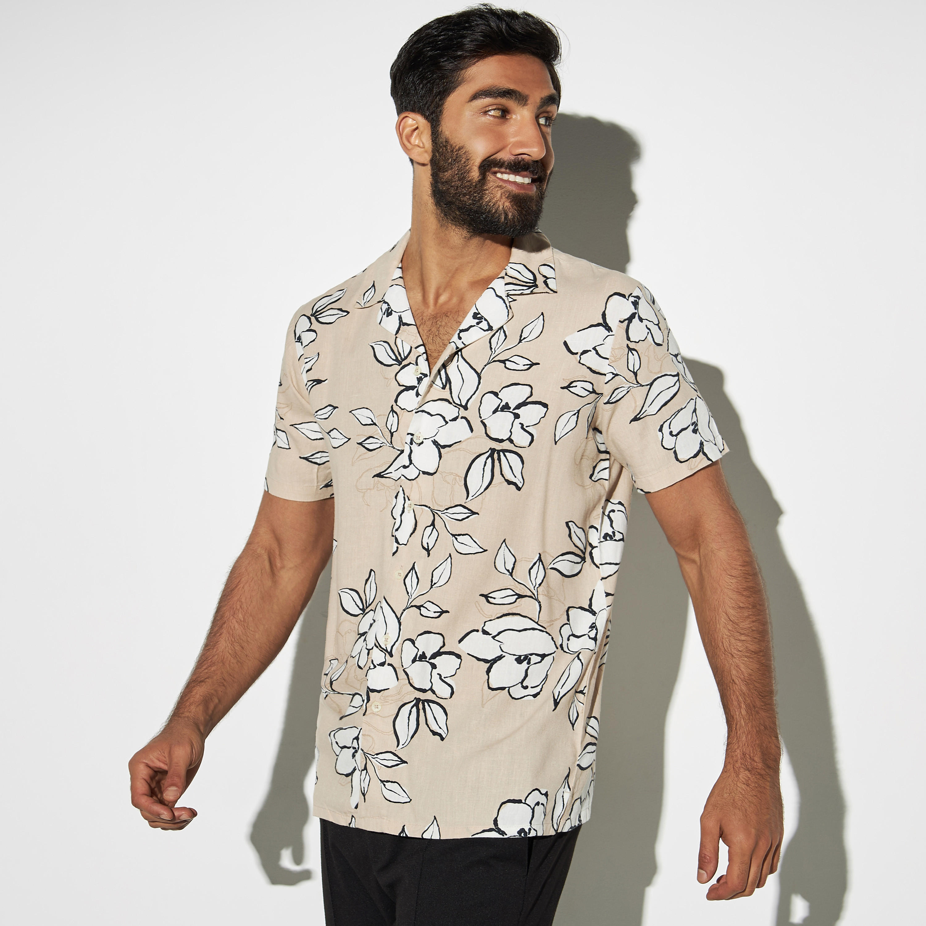 Iconic Tropical Print Linen Viscose Camp Collar Shirt-men-clothing-shirts-image-1