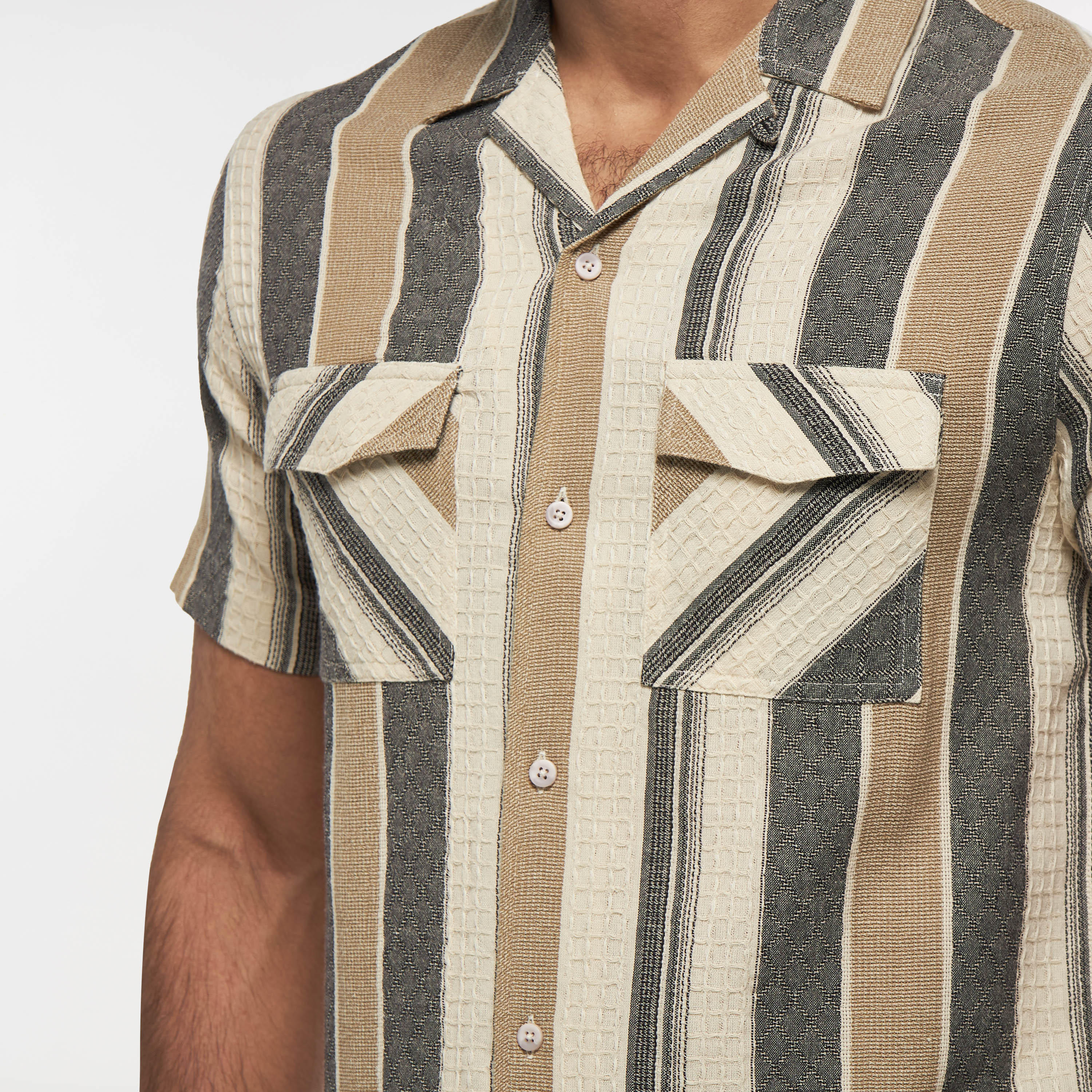 Iconic Striped Camp Collar Shirt with Pockets and Short Sleeves-men-clothing-shirts-image-4
