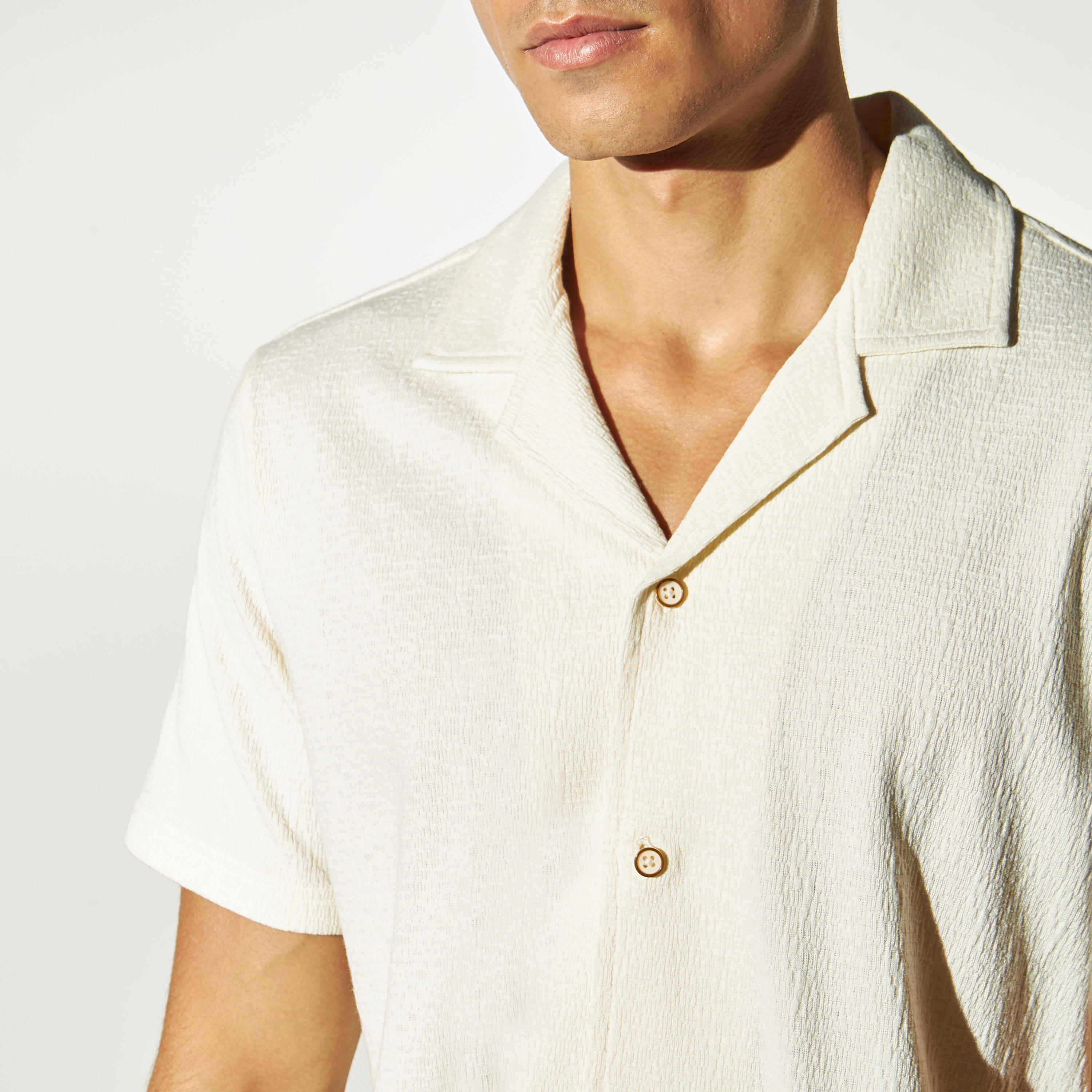 Solid Shirt with Camp Collar and Short Sleeves-men-clothing-shirts-image-4
