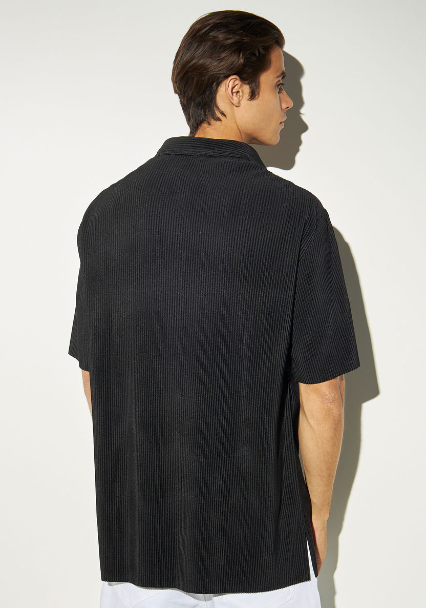 2304098 Shop Iconic All-Over Ribbed Shirt with Short Sleeves and Button Closure ...