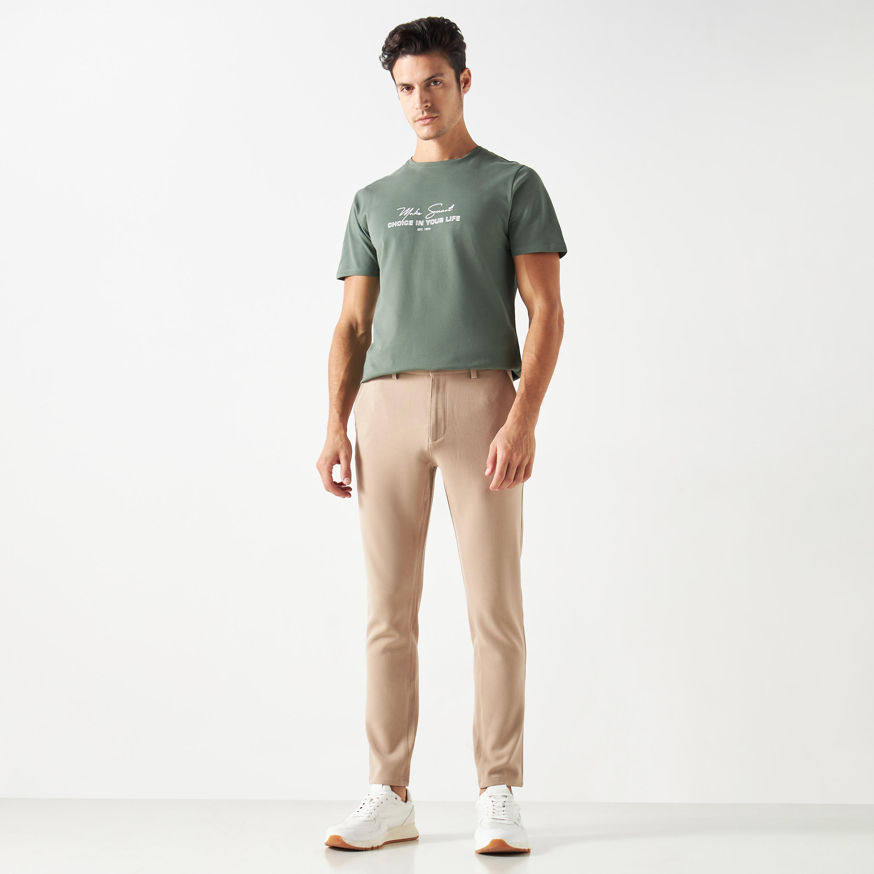 Iconic Slogan Print Pique T-shirt with Crew Neck and Short Sleeves-men-clothing-tshirtsandpolos-tshirts-image-2