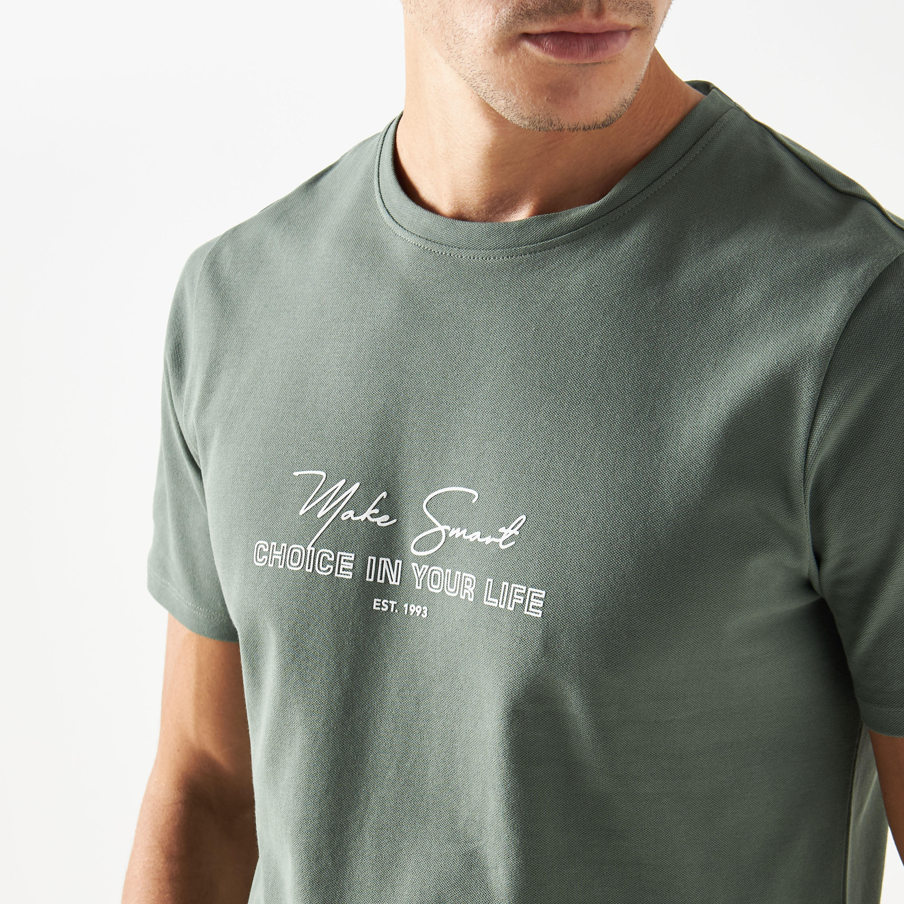 Iconic Slogan Print Pique T-shirt with Crew Neck and Short Sleeves-men-clothing-tshirtsandpolos-tshirts-image-4