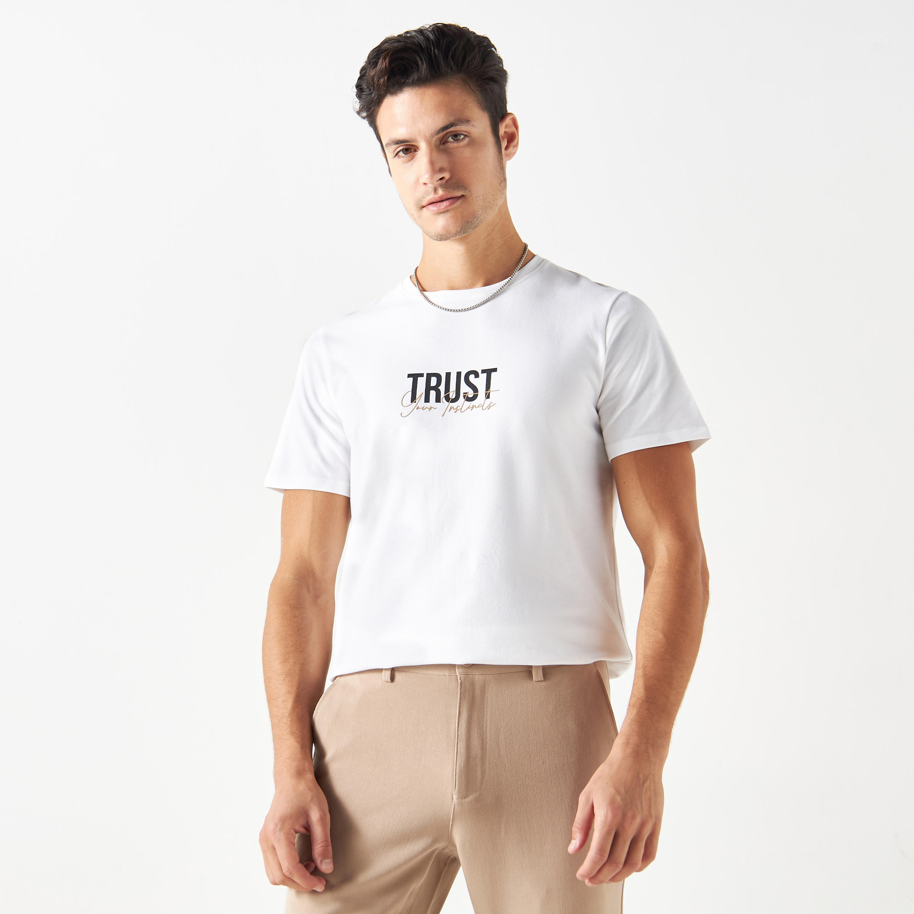 Iconic Slogan Print Pique T-shirt with Crew Neck and Short Sleeves-men-clothing-tshirtsandpolos-tshirts-image-5
