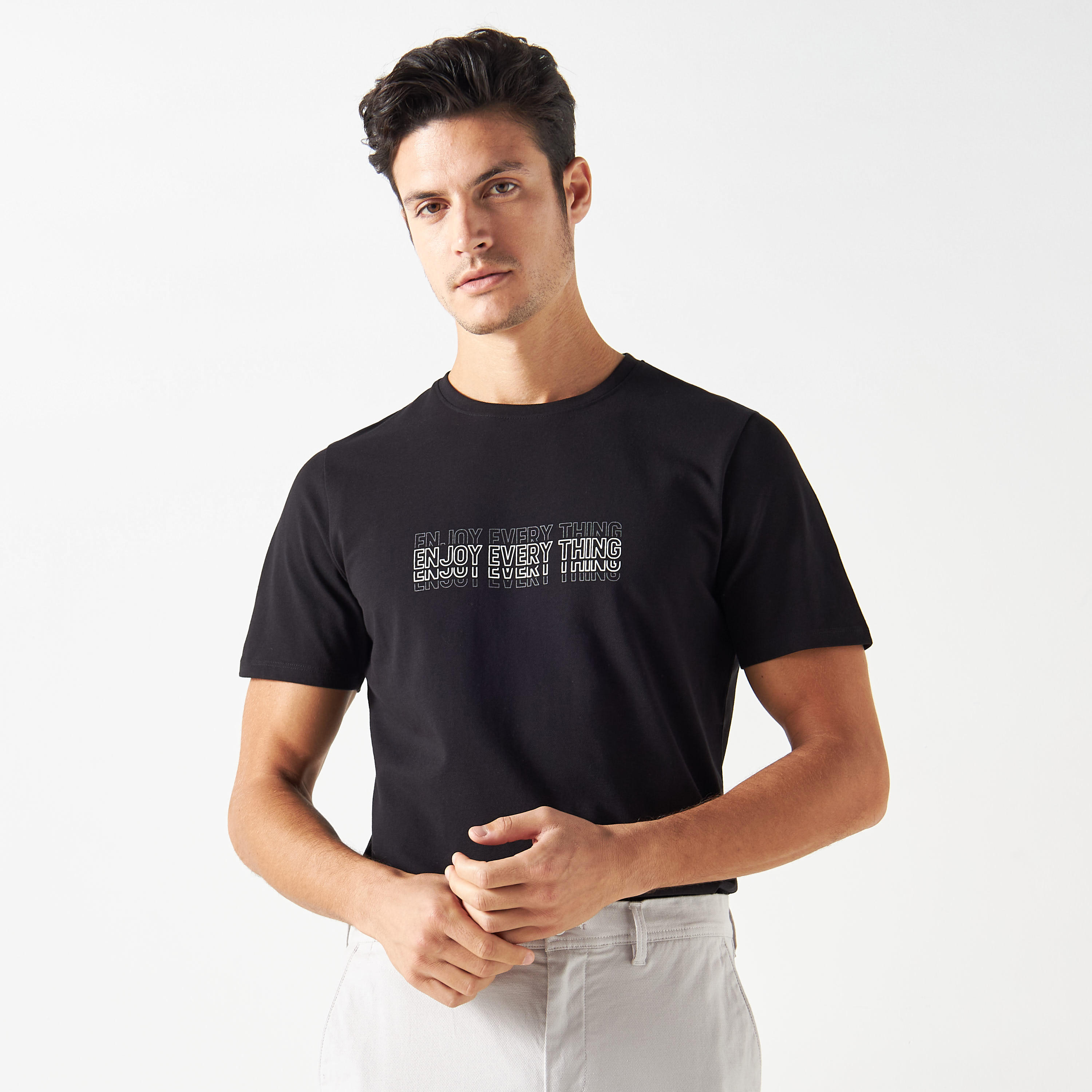Iconic Slogan Print Pique T-shirt with Crew Neck and Short Sleeves-men-clothing-tshirtsandpolos-tshirts-image-13