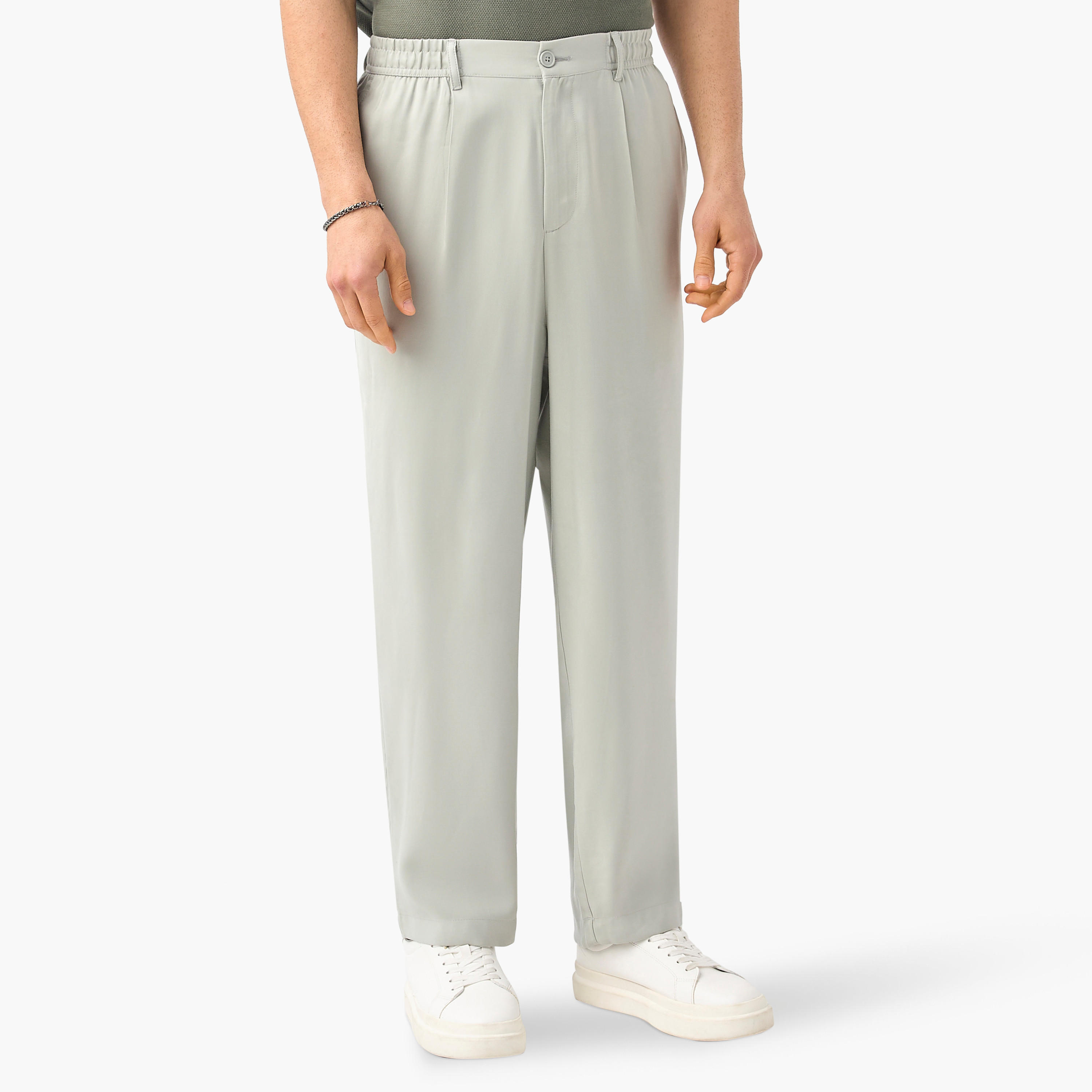 بنطلون بخصر مرن وكسرات وجيوب وزر إغلاق من آيكونيك-men-clothing-bottoms-trousersandchinos-trousers-image-1