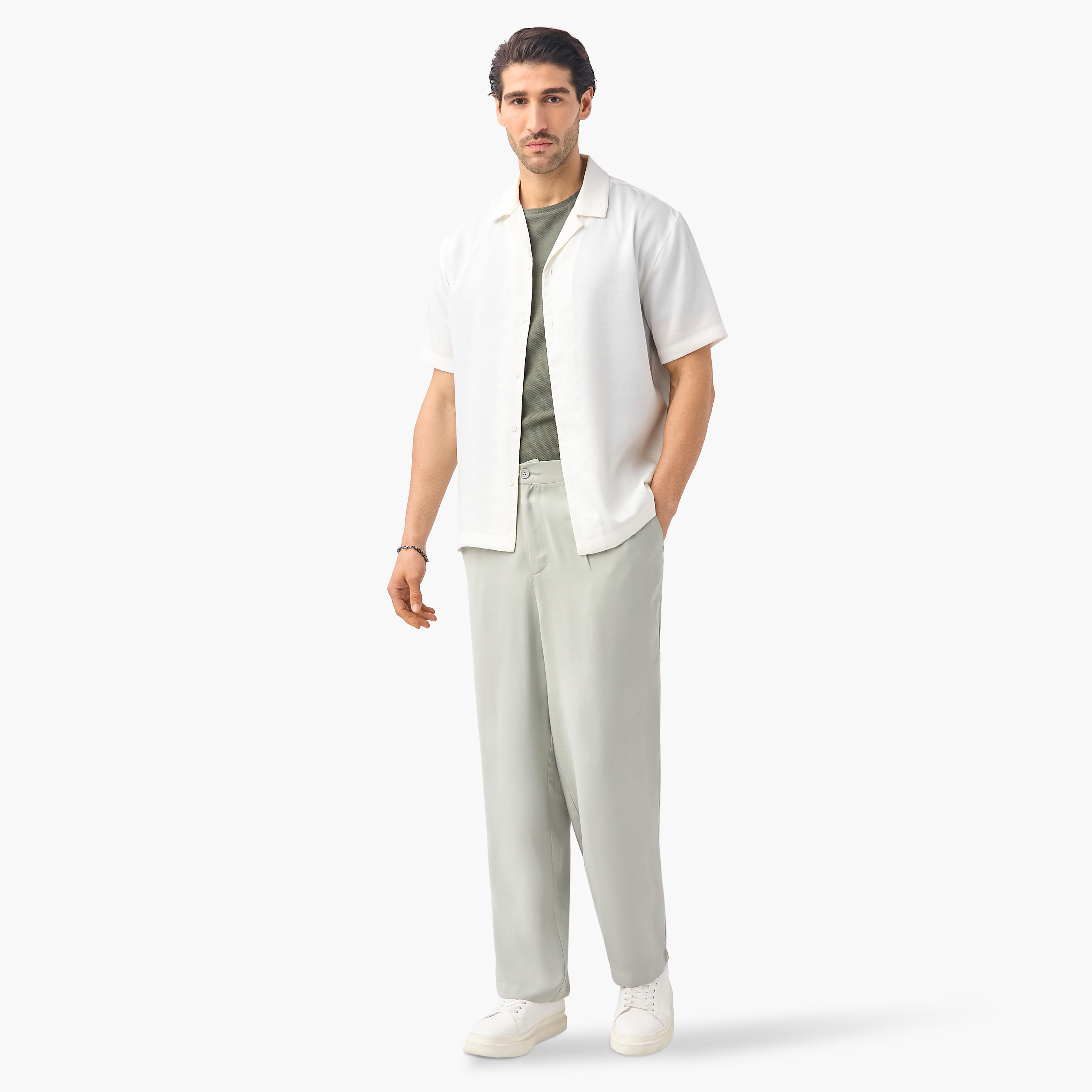 بنطلون بخصر مرن وكسرات وجيوب وزر إغلاق من آيكونيك-men-clothing-bottoms-trousersandchinos-trousers-image-2