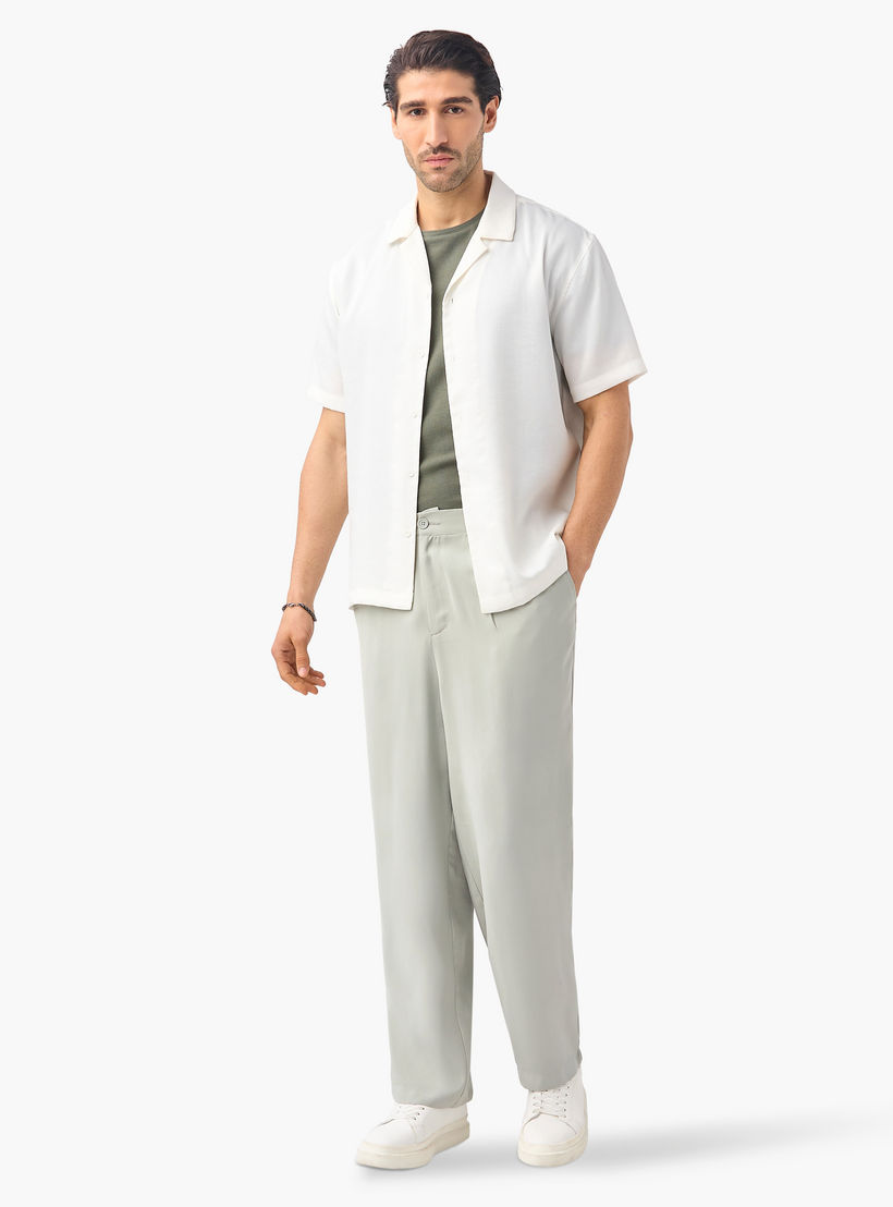 بنطلون بخصر مرن وكسرات وجيوب وزر إغلاق من آيكونيك-men-clothing-bottoms-trousersandchinos-trousers-image-2