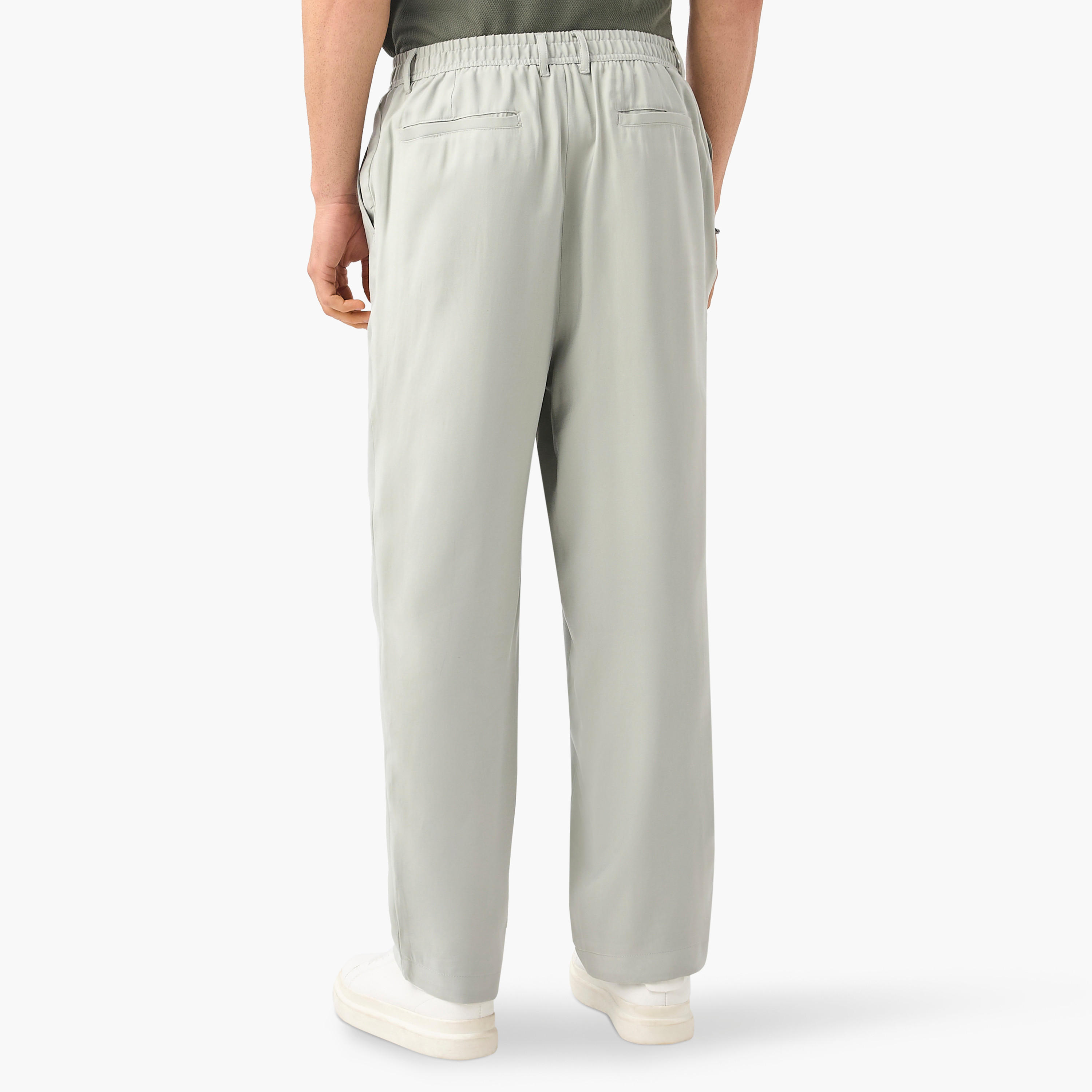 بنطلون بخصر مرن وكسرات وجيوب وزر إغلاق من آيكونيك-men-clothing-bottoms-trousersandchinos-trousers-image-3