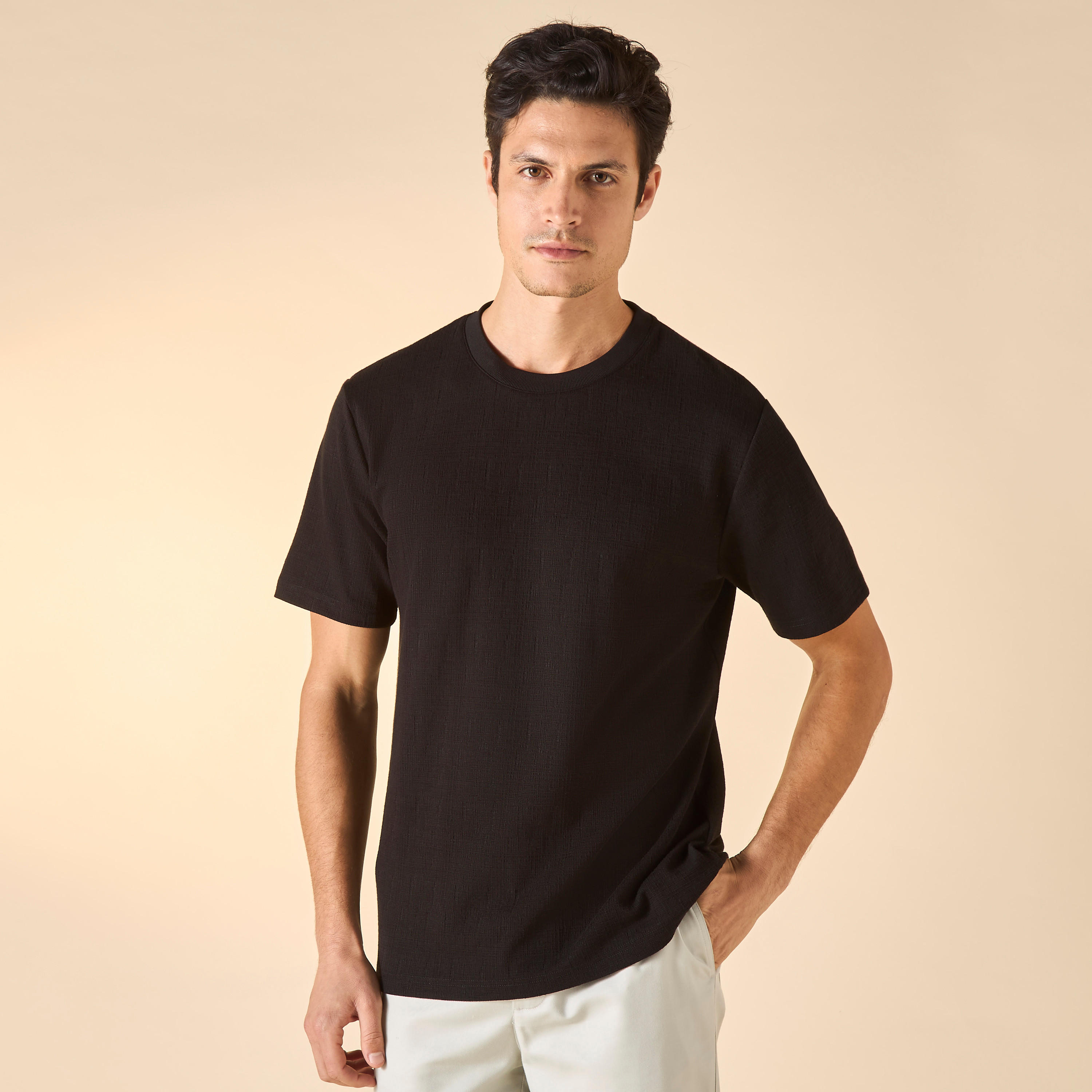تيشيرت بارز الملمس بأكمام قصيرة من آيكونيك-men-clothing-tshirtsandpolos-tshirts-image-9
