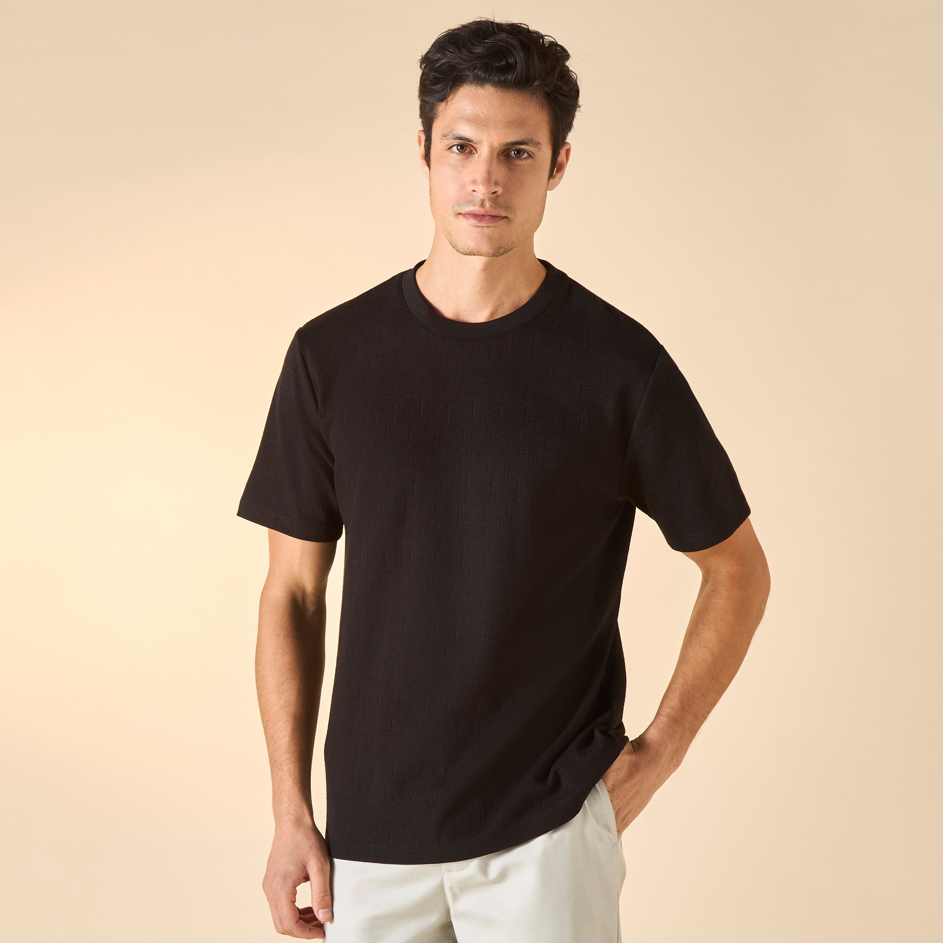 Iconic Textured T-shirt with Short Sleeves-men-clothing-tshirtsandpolos-tshirts-image-9