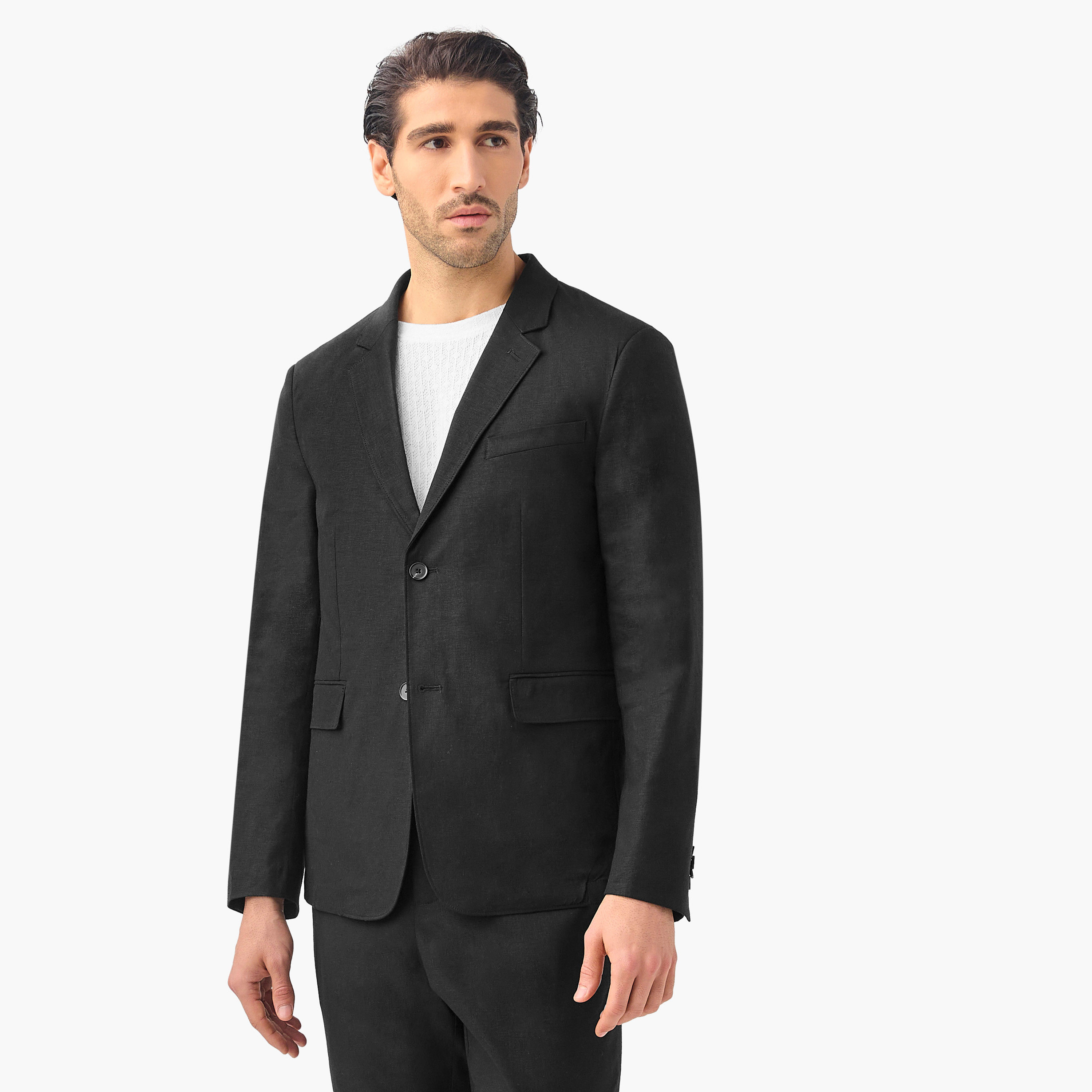 بليزر من مزيج الكتان بارز الملمس مع زر إغلاق وجيوب من آيكونيك-men-clothing-jacketsandblazers-blazers-image-2