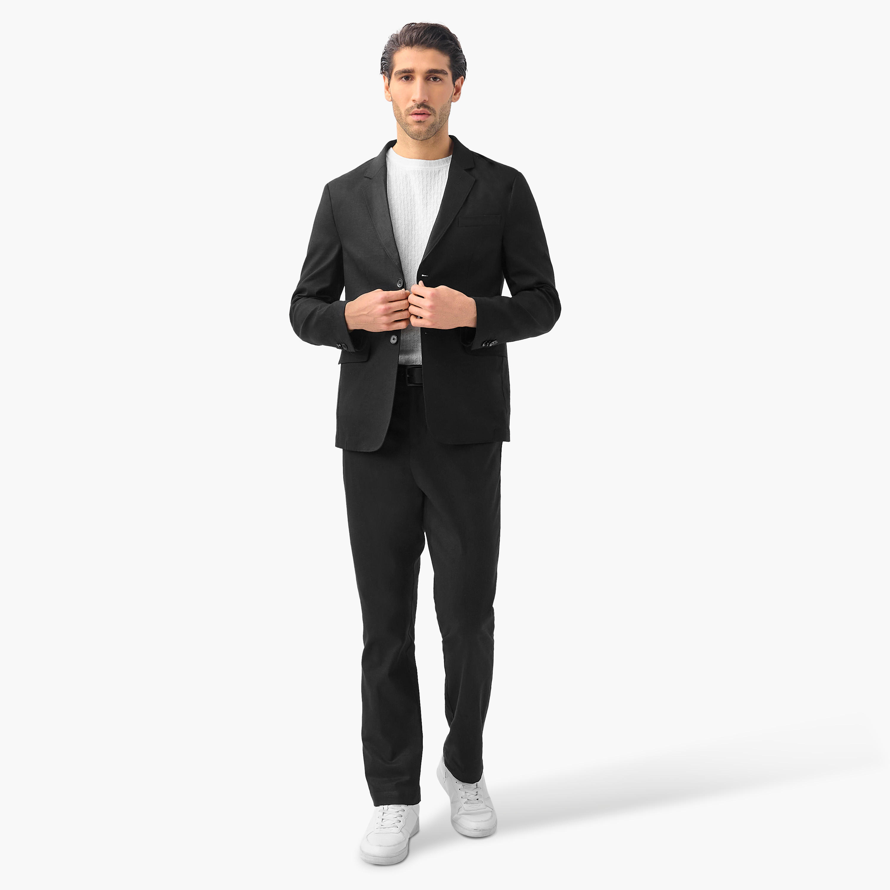 بليزر من مزيج الكتان بارز الملمس مع زر إغلاق وجيوب من آيكونيك-men-clothing-jacketsandblazers-blazers-image-3