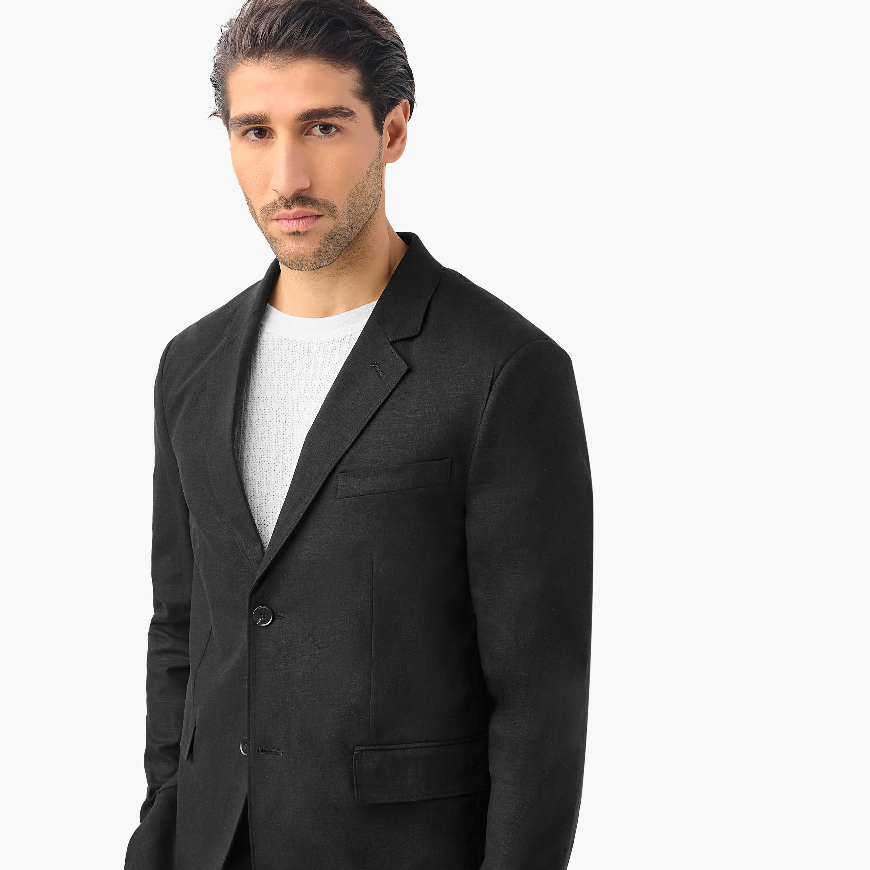 بليزر من مزيج الكتان بارز الملمس مع زر إغلاق وجيوب من آيكونيك-men-clothing-jacketsandblazers-blazers-image-5