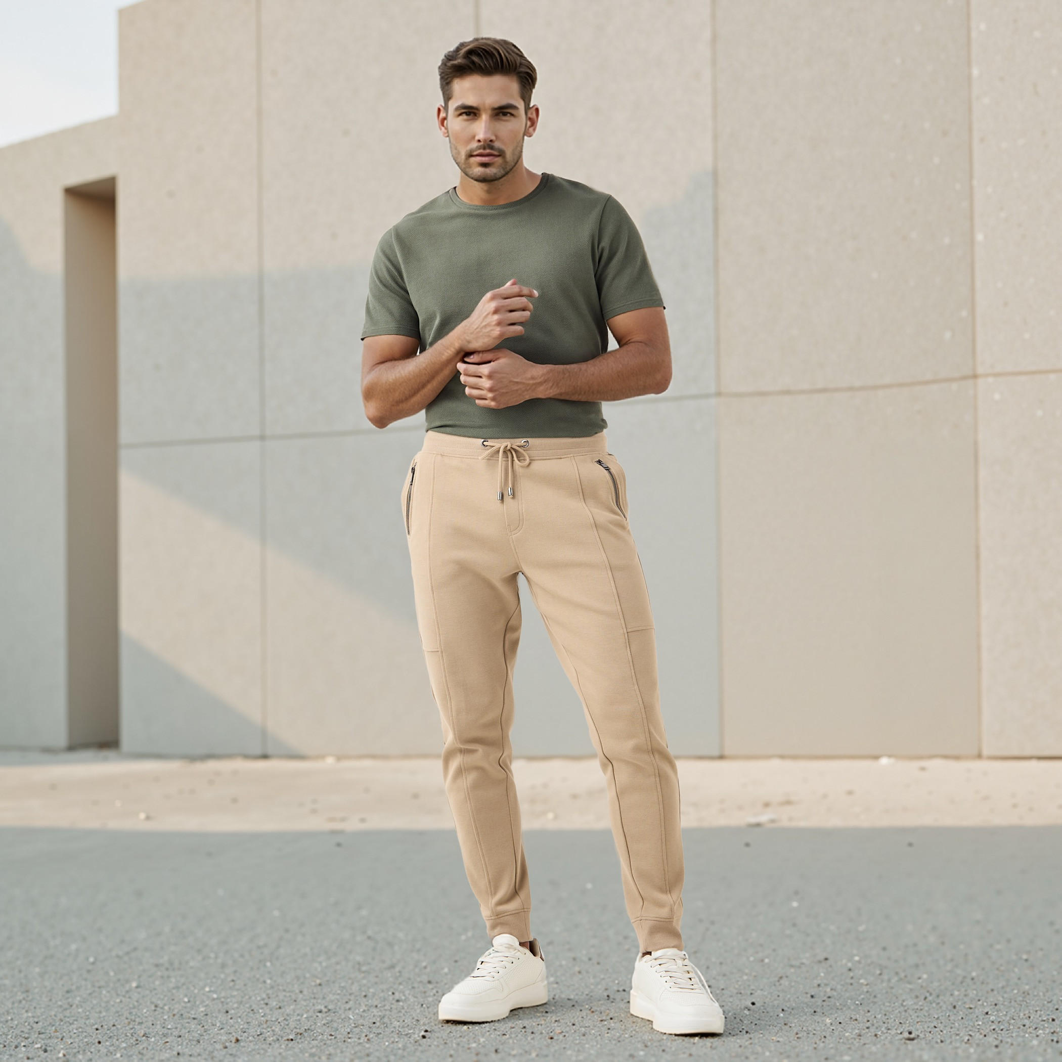 بنطلون رياضي بقصّة سليم وخصر مطاطي وجيوب من أيكونيك-men-clothing-bottoms-joggers-image-2