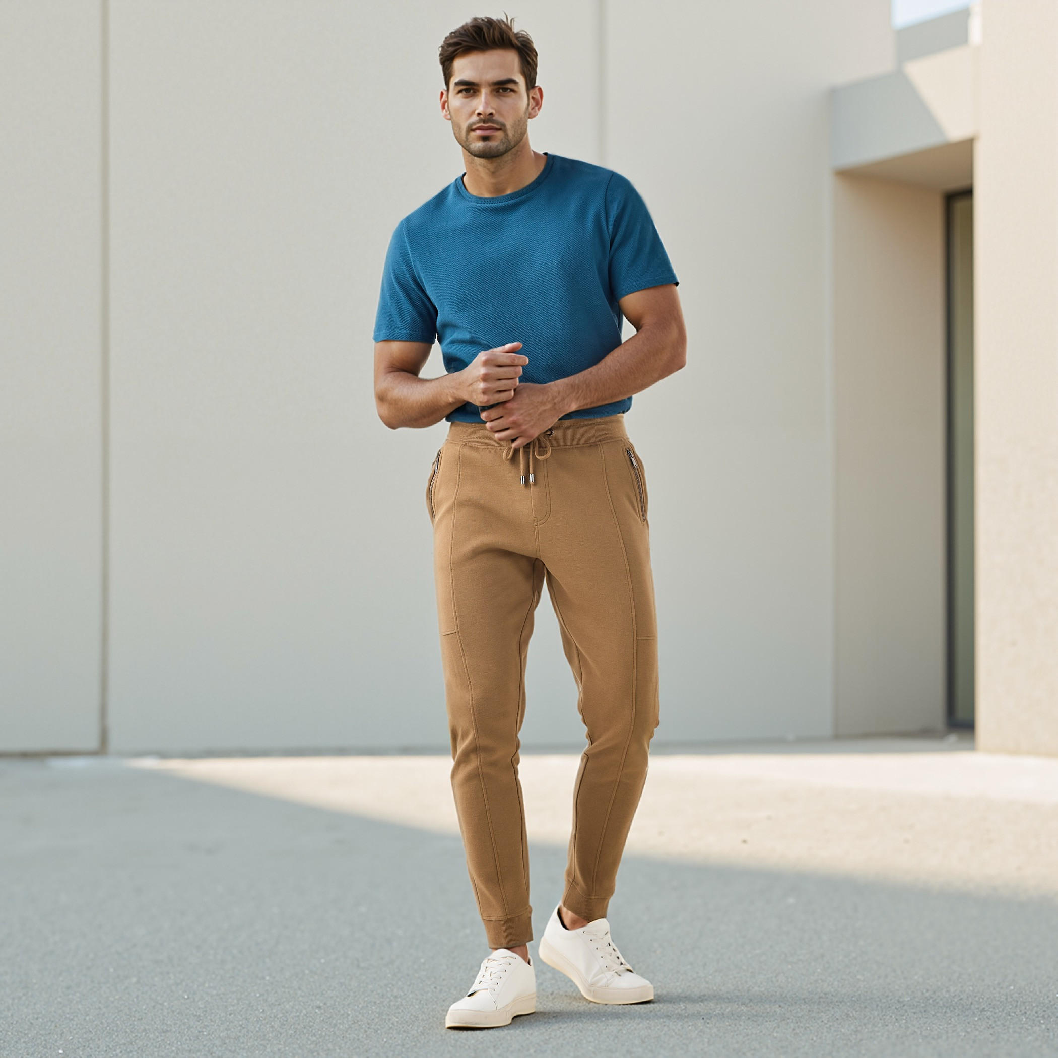 بنطلون رياضي بقصّة سليم وخصر مطاطي وجيوب من أيكونيك-men-clothing-bottoms-joggers-image-2