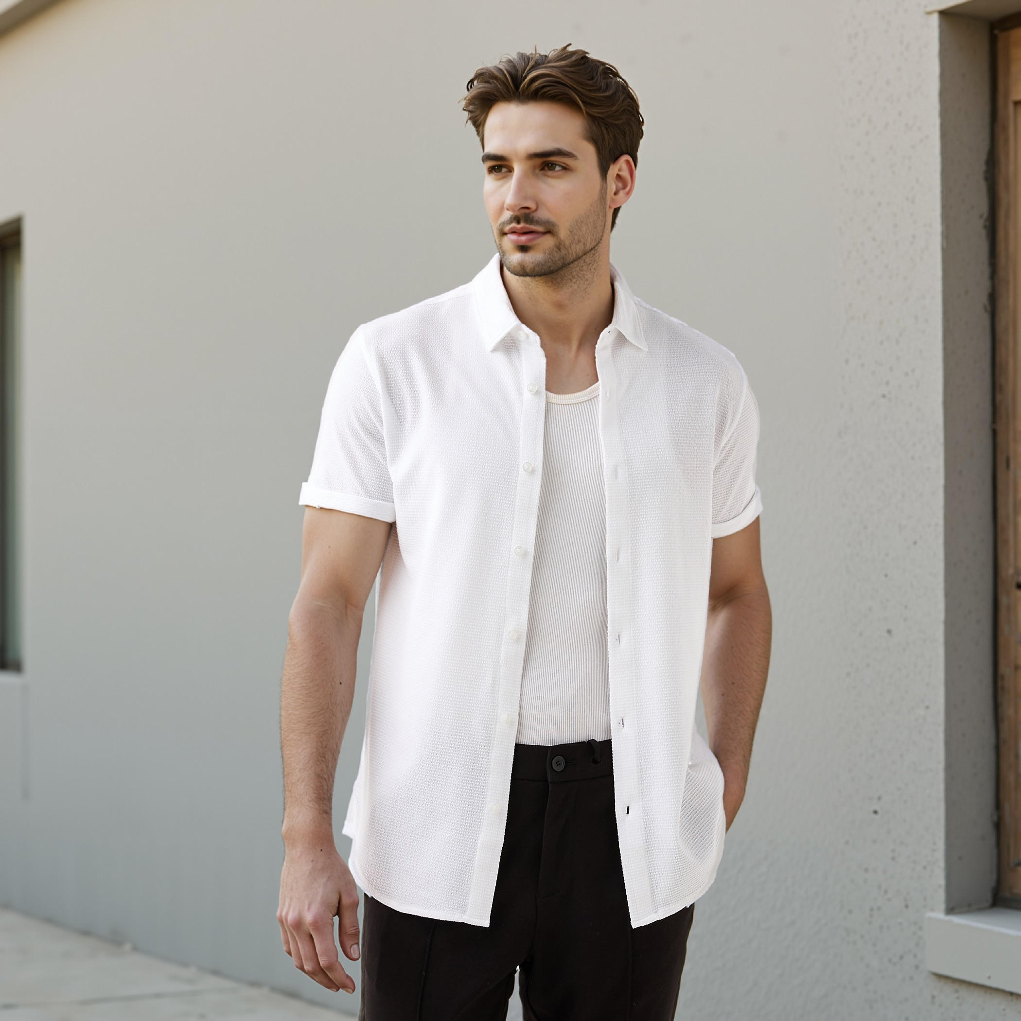 قميص بارز الملمس بقصة سليم من آيكونيك-men-clothing-shirts-image-1