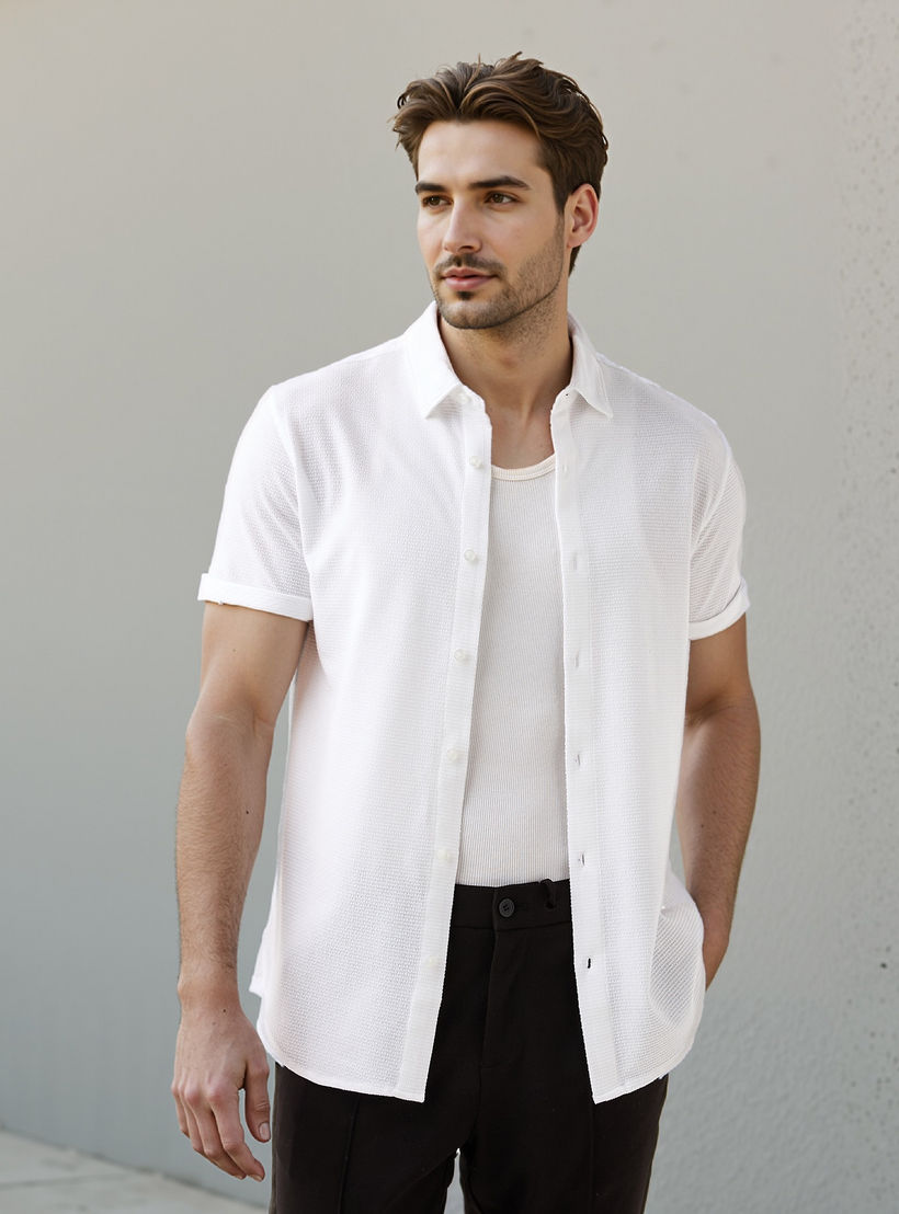 قميص بارز الملمس بقصة سليم من آيكونيك-men-clothing-shirts-image-1