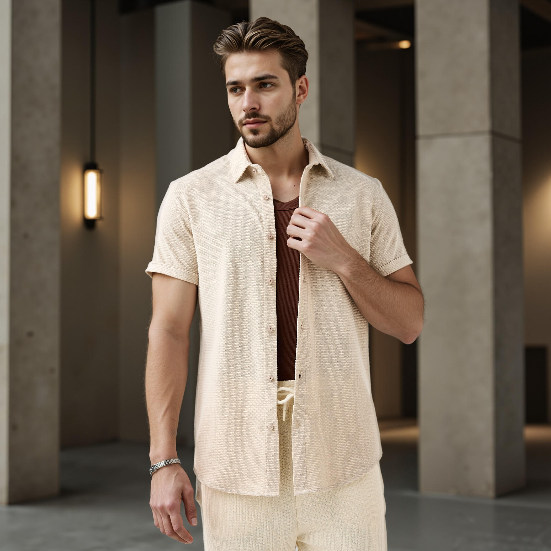 قميص بارز الملمس بقصة سليم من آيكونيك-men-clothing-shirts-image-5