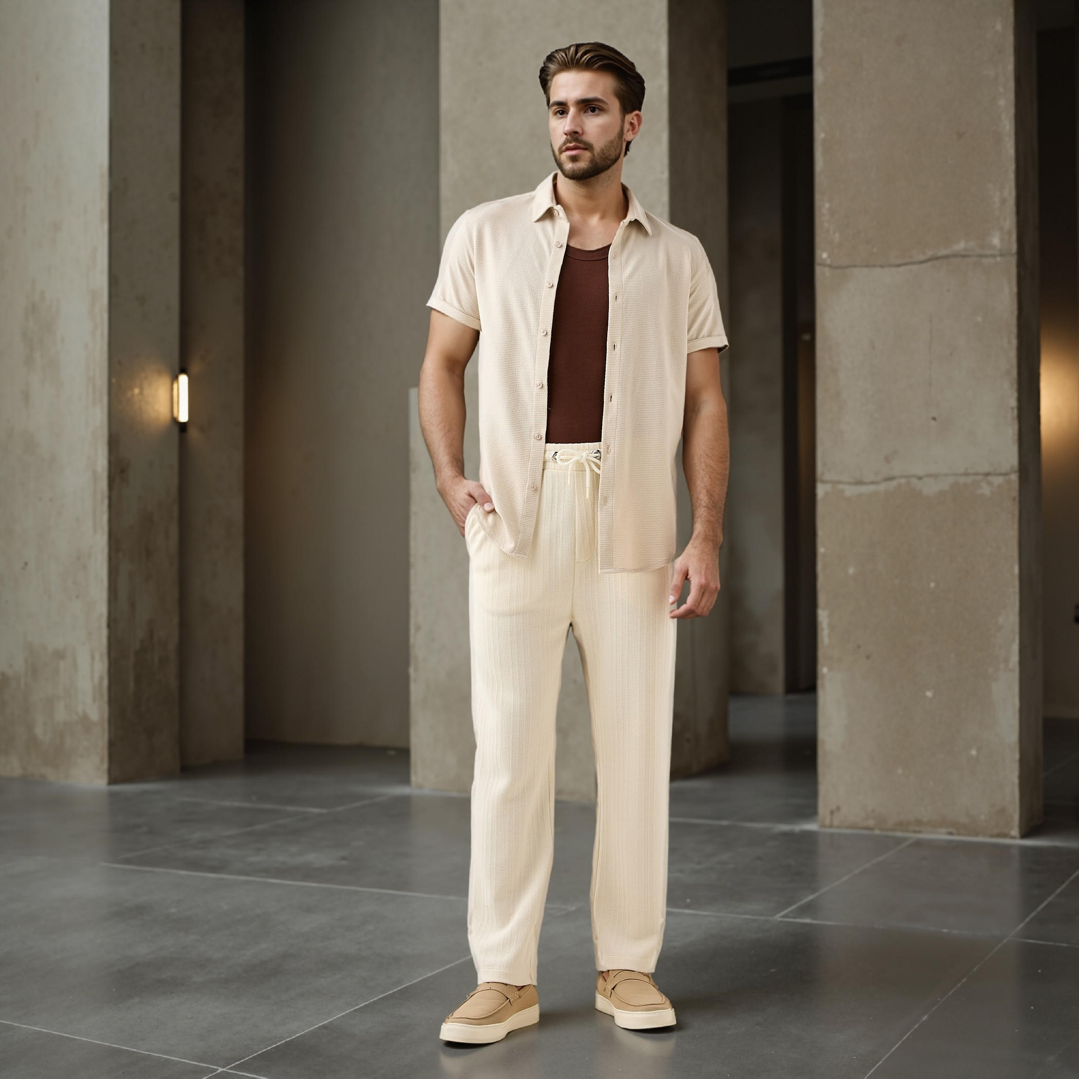 قميص بارز الملمس بقصة سليم من آيكونيك-men-clothing-shirts-image-4