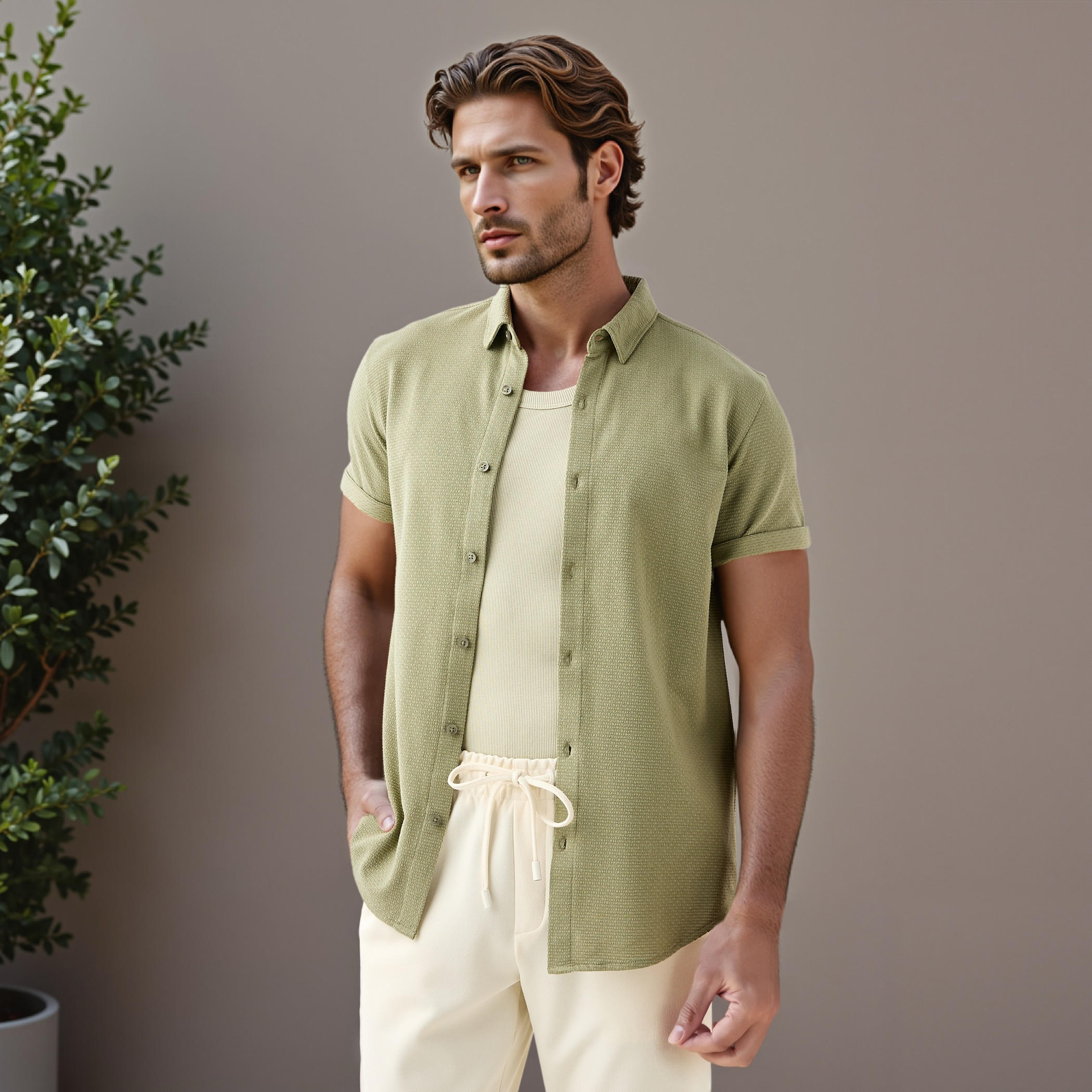 قميص بارز الملمس بقصة سليم من آيكونيك-men-clothing-shirts-image-5