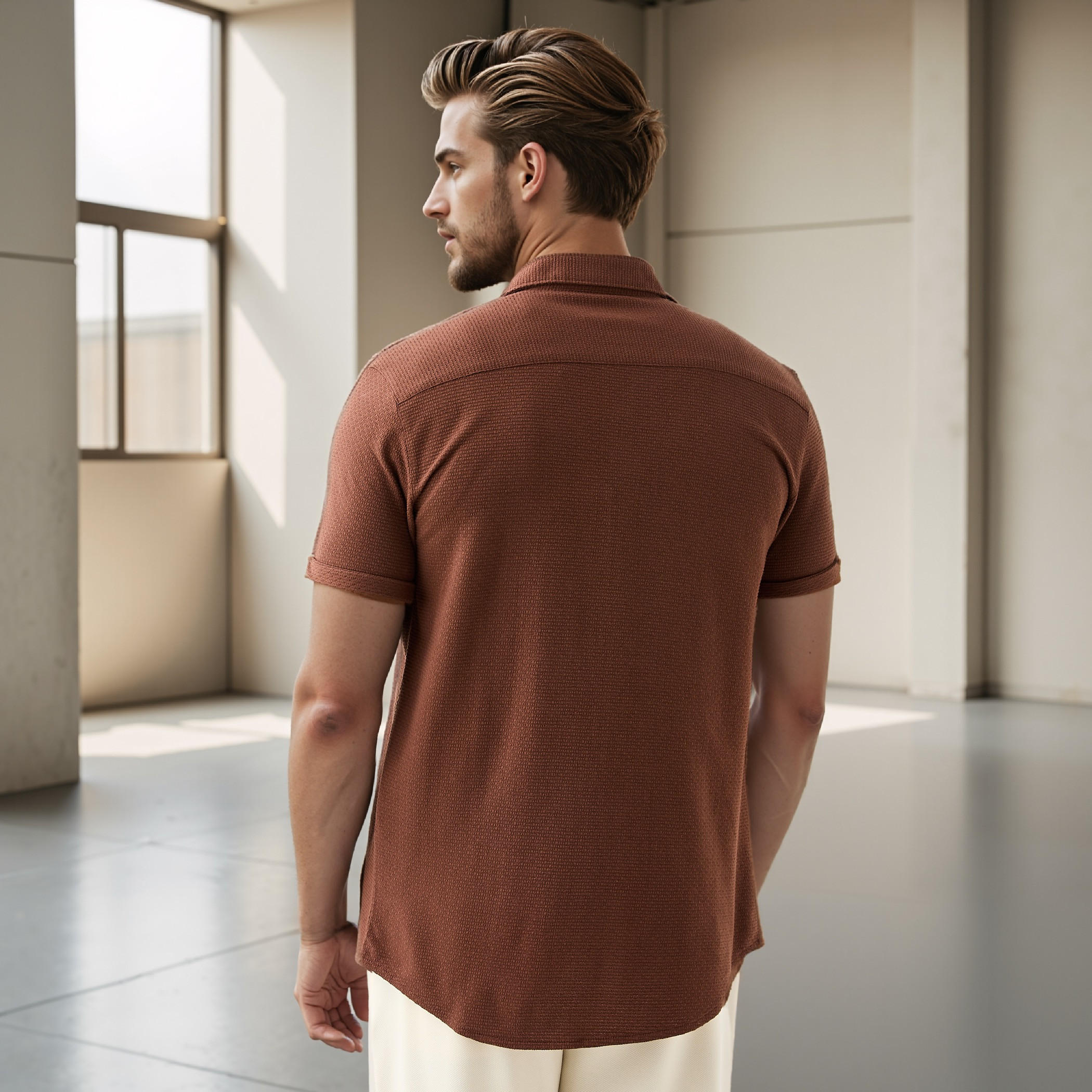 قميص بارز الملمس بقصة سليم من آيكونيك-men-clothing-shirts-image-3