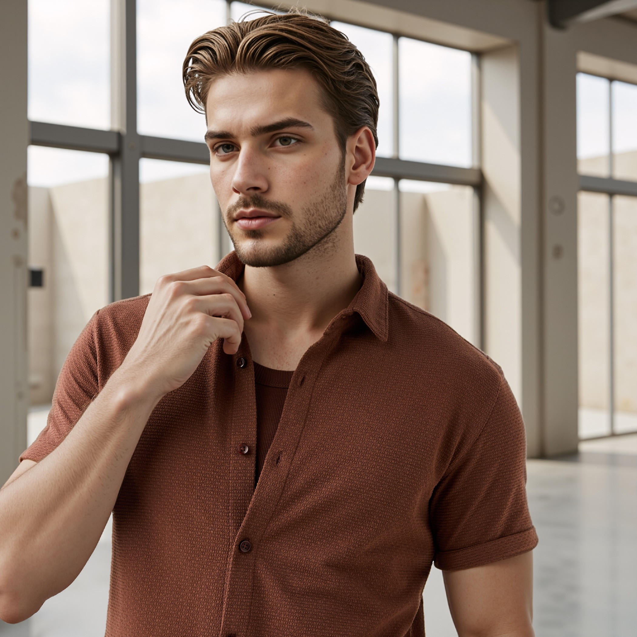 قميص بارز الملمس بقصة سليم من آيكونيك-men-clothing-shirts-image-4