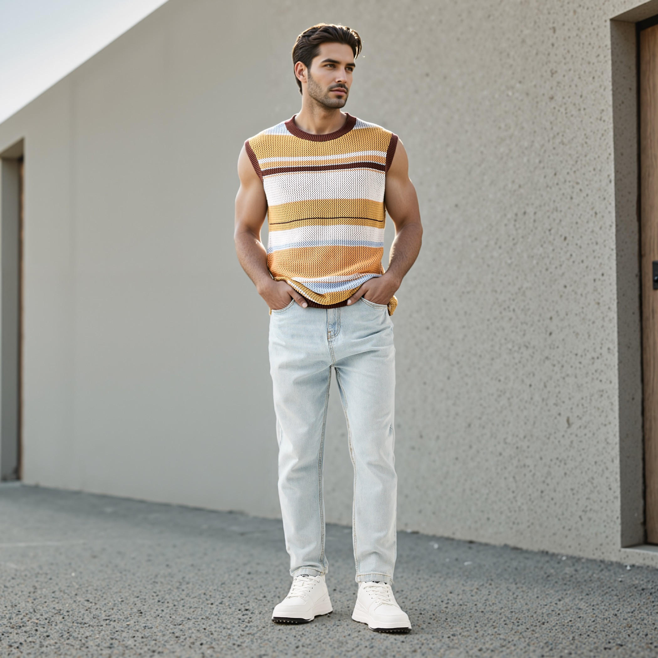 بلوفر مخطط دون أكمام من آيكونيك-men-clothing-sweatersandpullovers-image-4