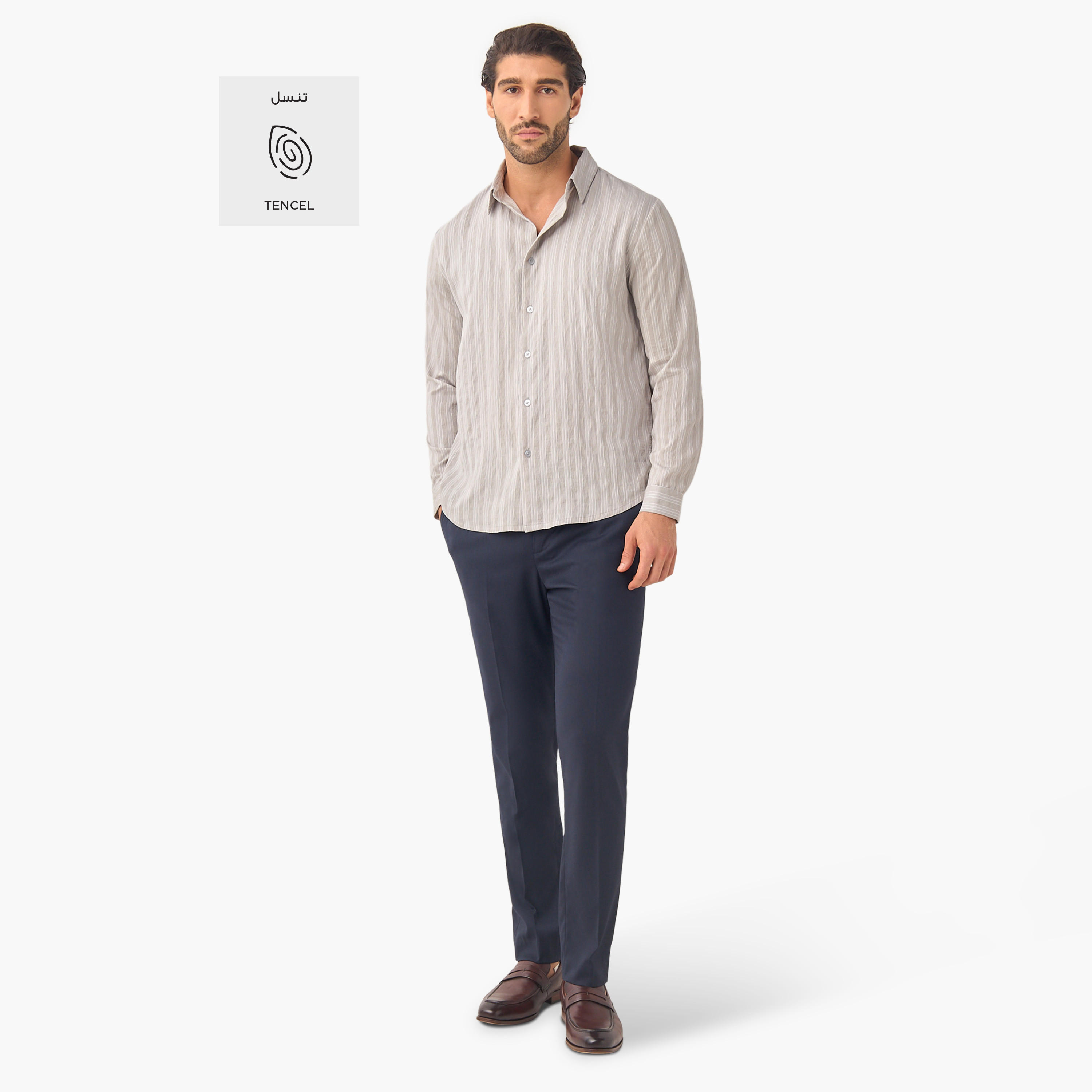 Iconic Regular Fit Striped Collared Shirt with Long Sleeves-men-clothing-shirts-image-2