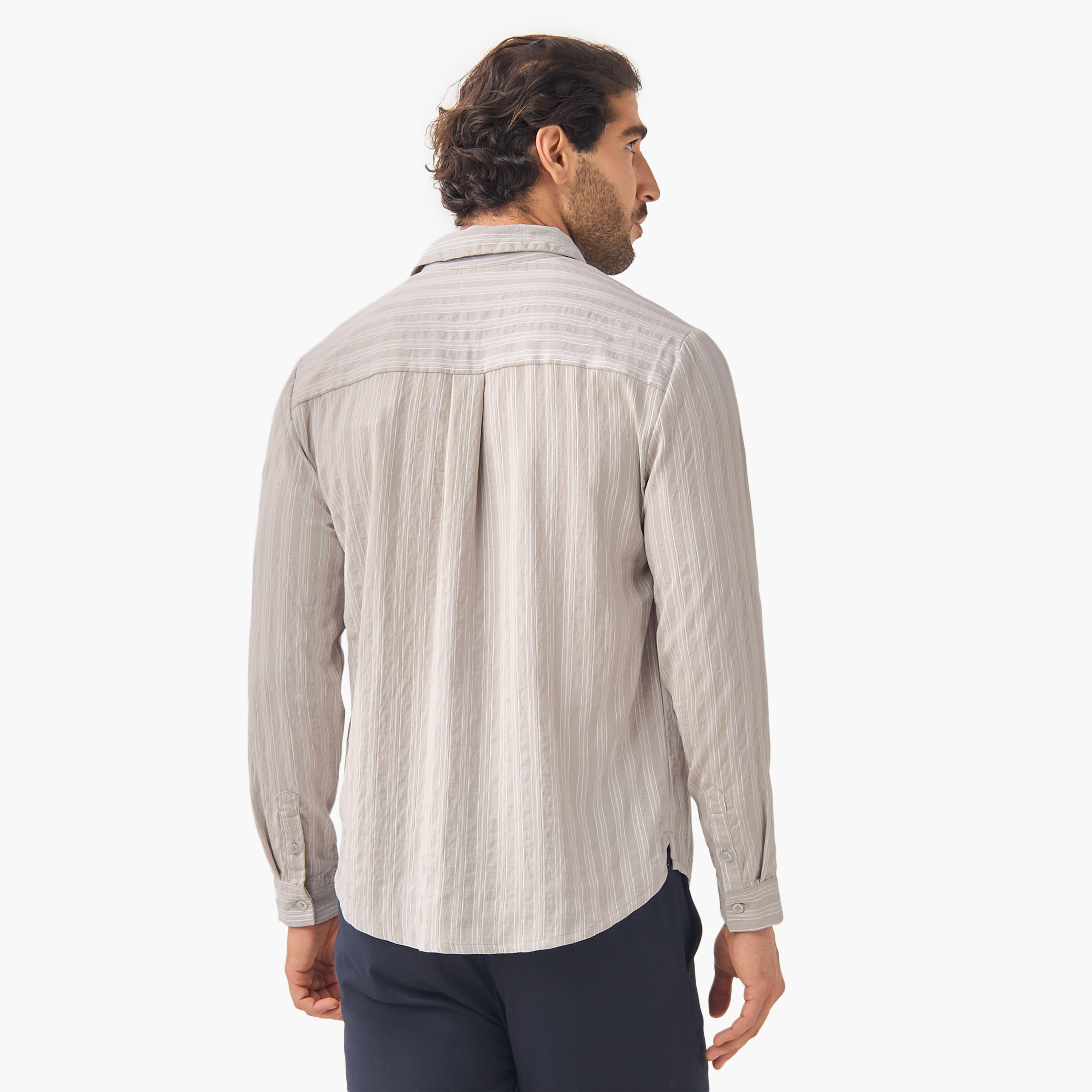 Iconic Regular Fit Striped Collared Shirt with Long Sleeves-men-clothing-shirts-image-3