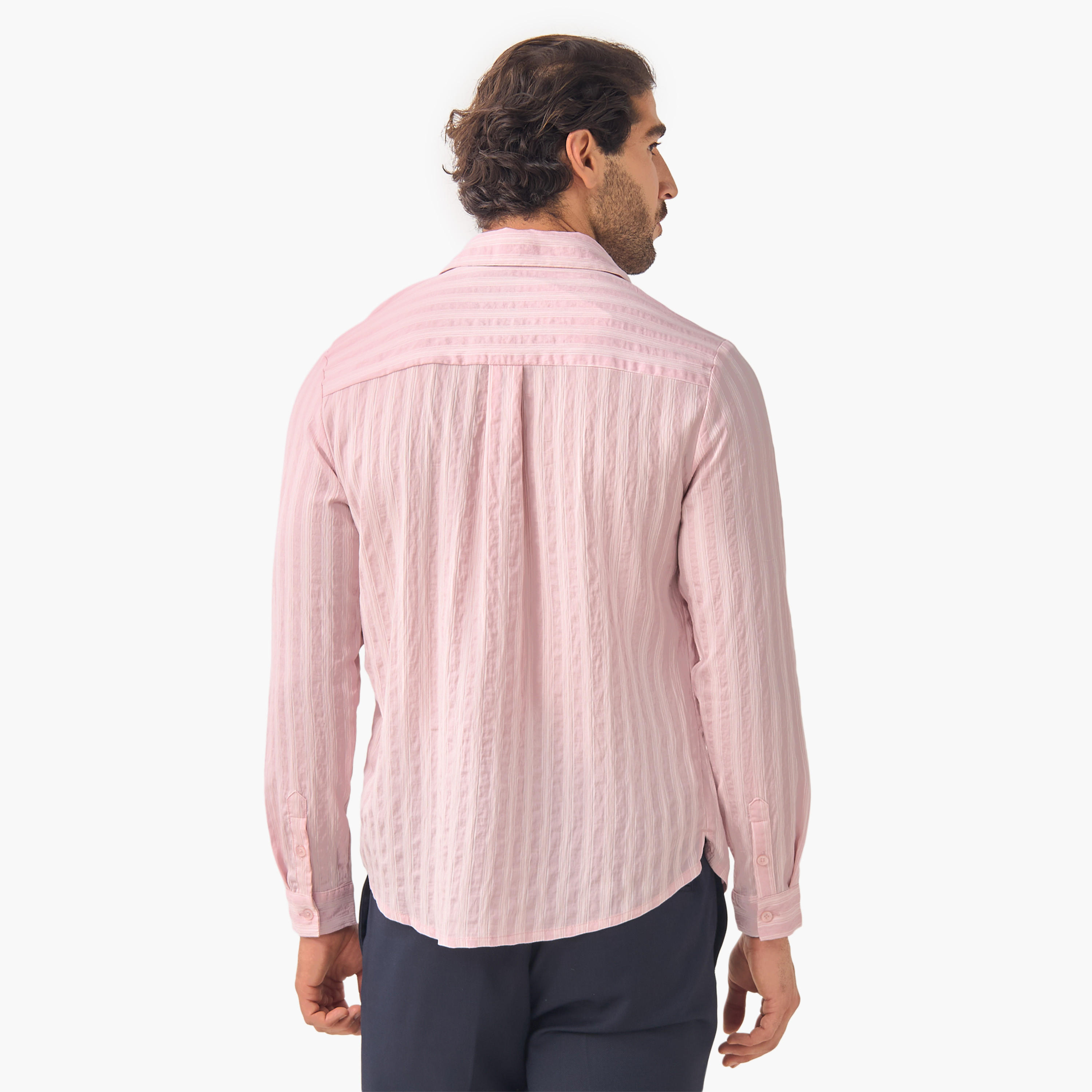 Iconic Regular Fit Striped Collared Shirt with Long Sleeves-men-clothing-shirts-image-3
