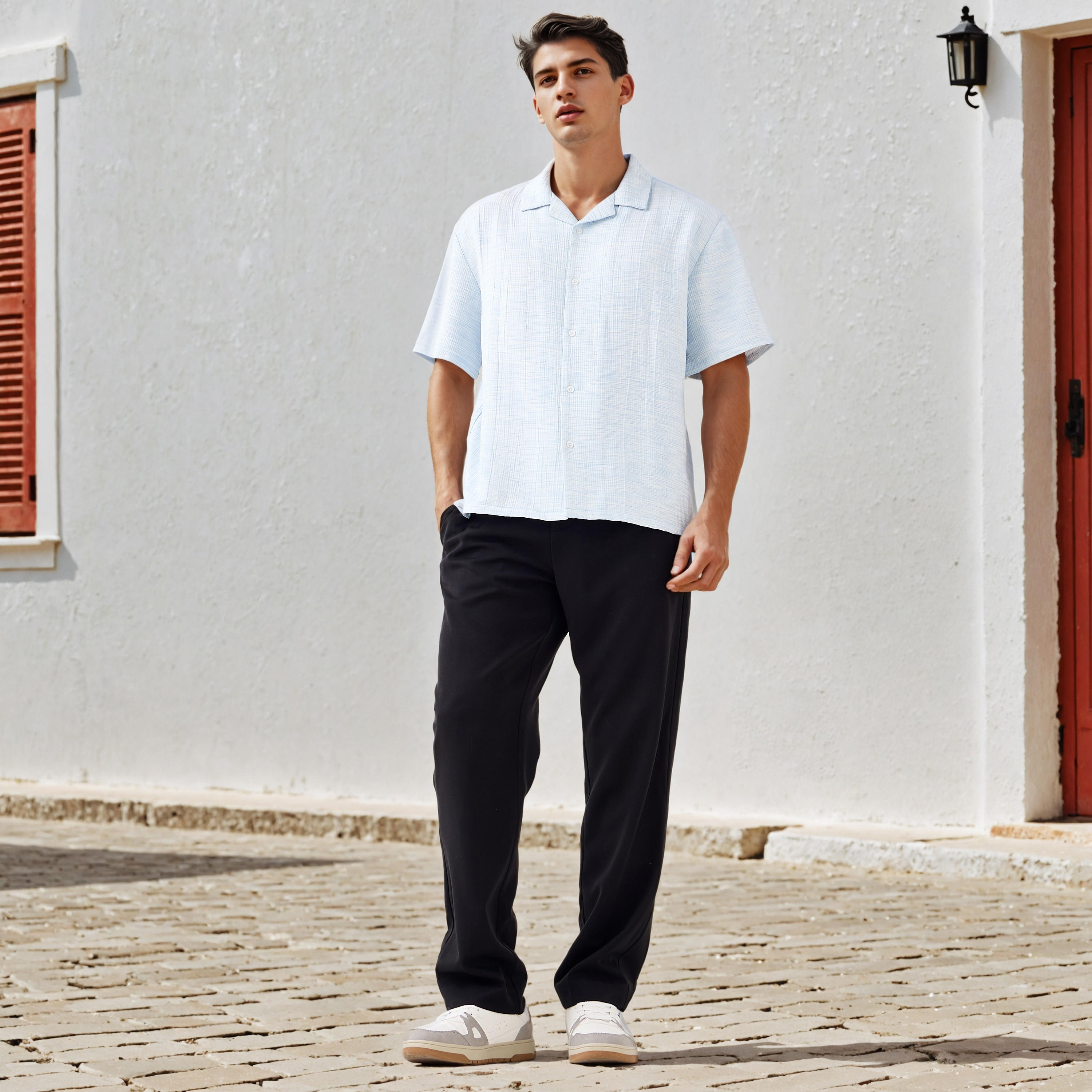 قميص بارز الملمس بياقة وقصة عادية من آيكونيك-men-clothing-shirts-image-4