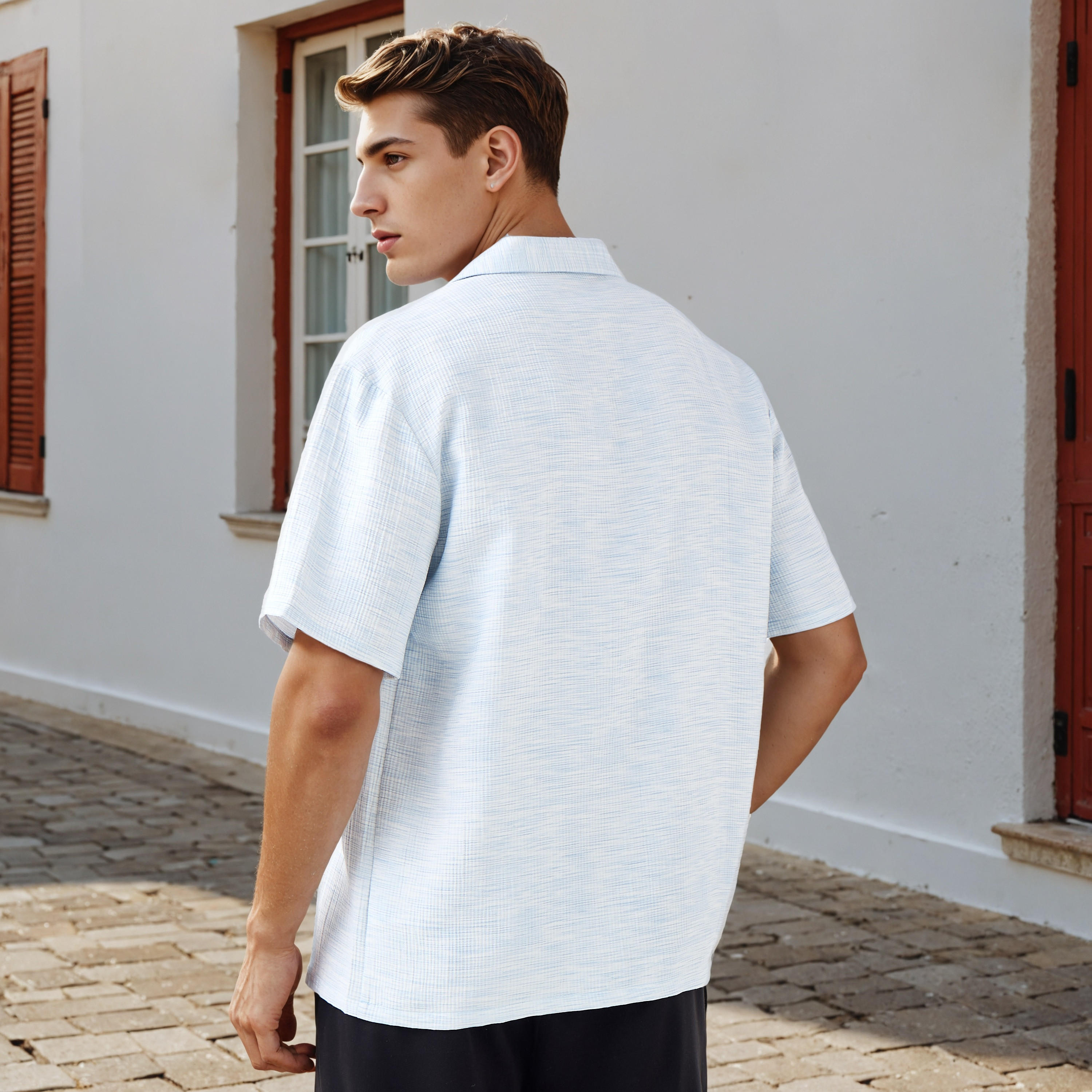 قميص بارز الملمس بياقة وقصة عادية من آيكونيك-men-clothing-shirts-image-3