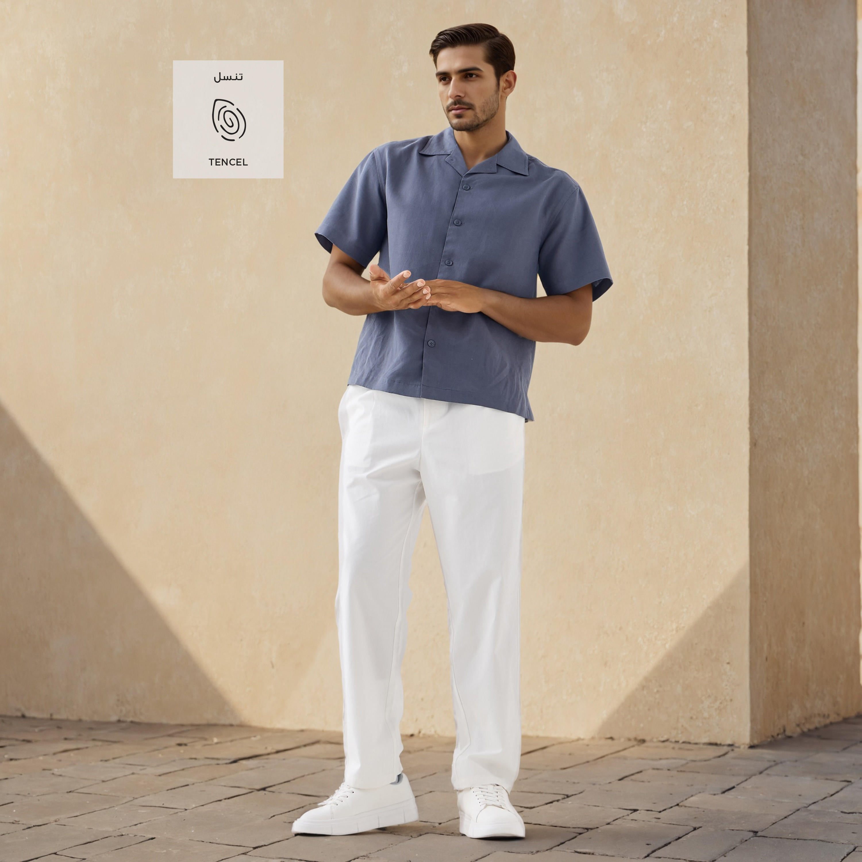 بنطلون بكسرات وقصة عادية وخصر مطاطي وجيوب من آيكونيك-men-clothing-bottoms-trousersandchinos-trousers-image-4