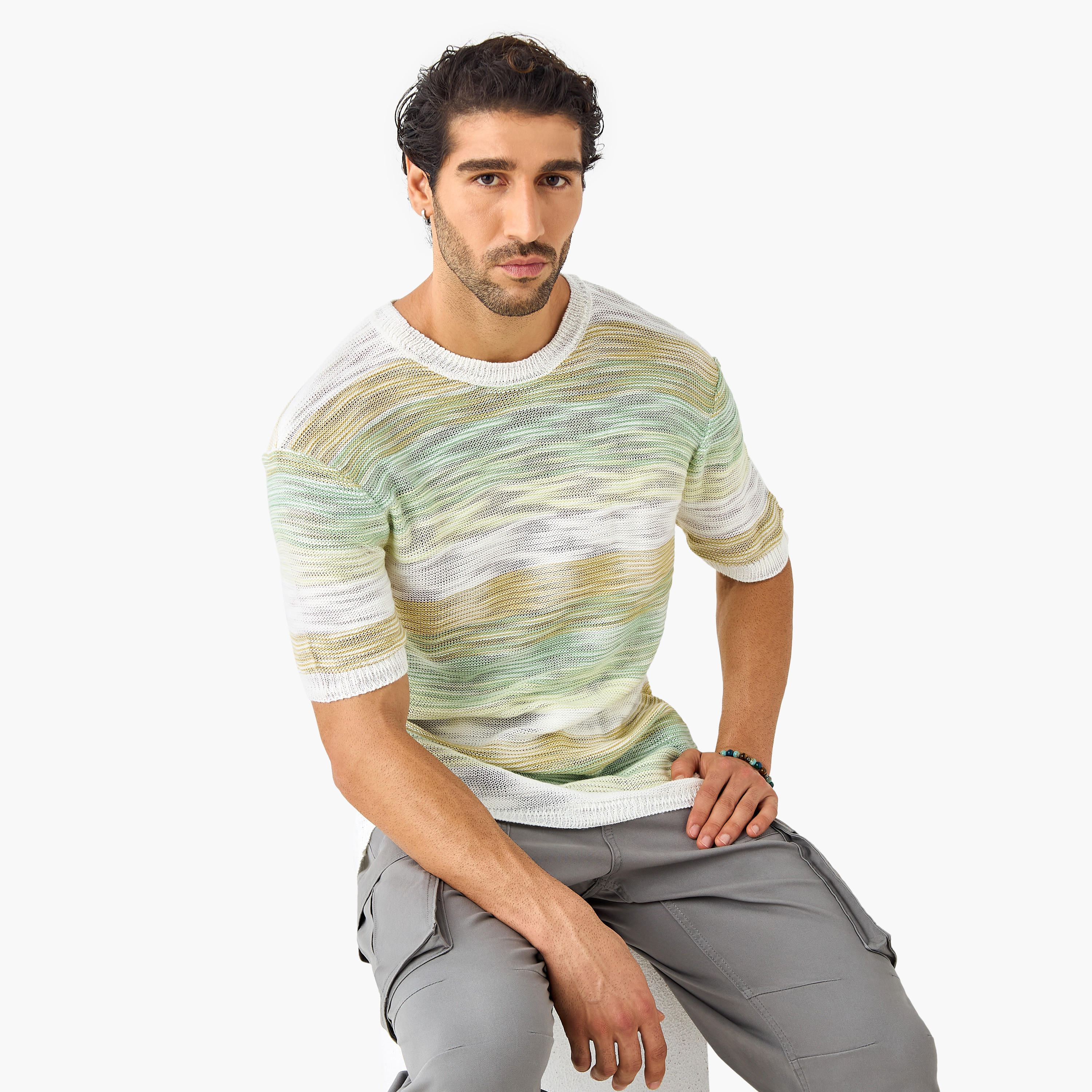 Iconic Textured Sweater with Short Sleeves-men-clothing-sweatersandpullovers-image-1