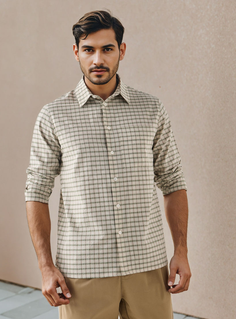 Iconic Regular Fit Checked Shirt with Collar-men-clothing-shirts-image-1