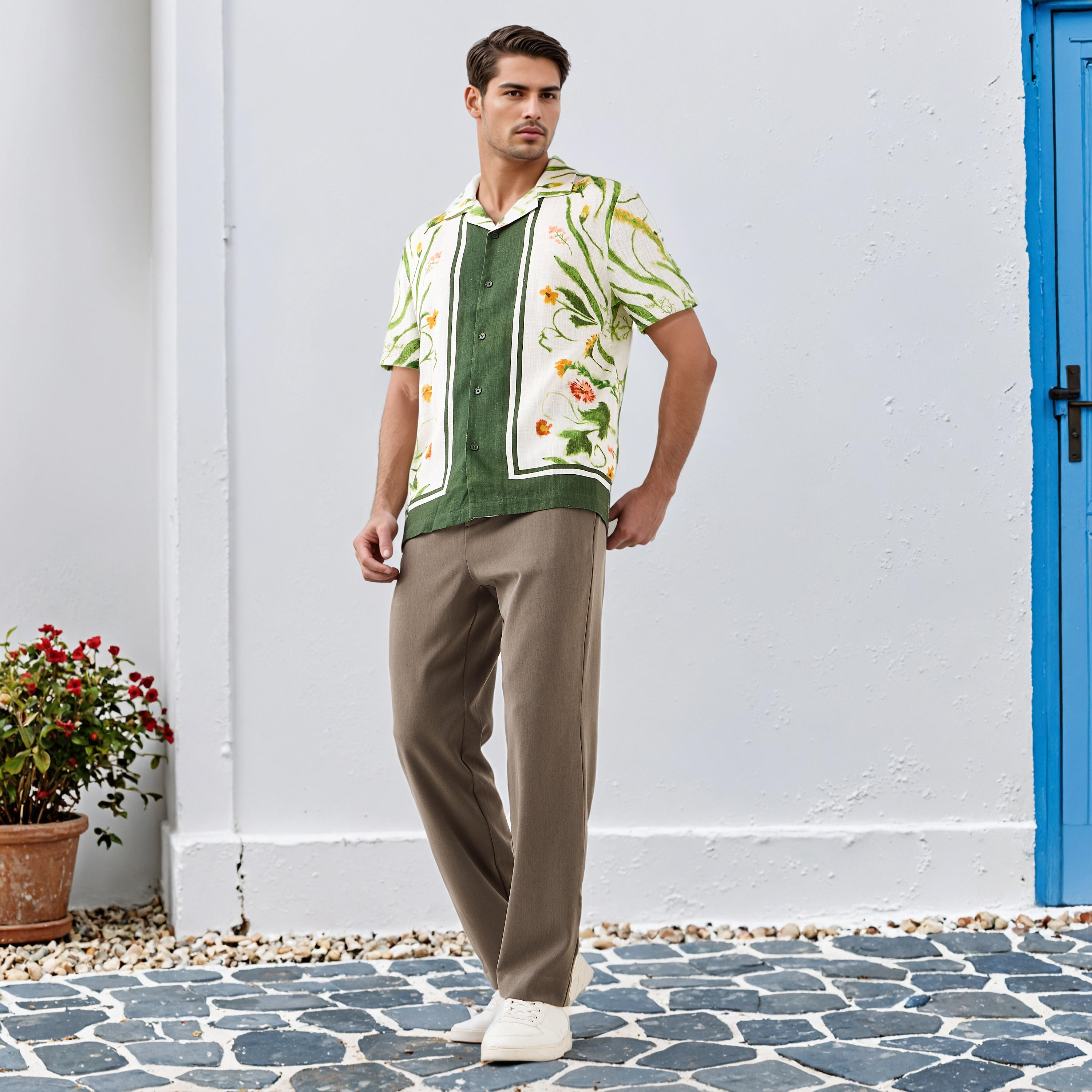 Iconic Floral Print Camp Collar Resort Linen Blend Shirt-men-clothing-shirts-image-2