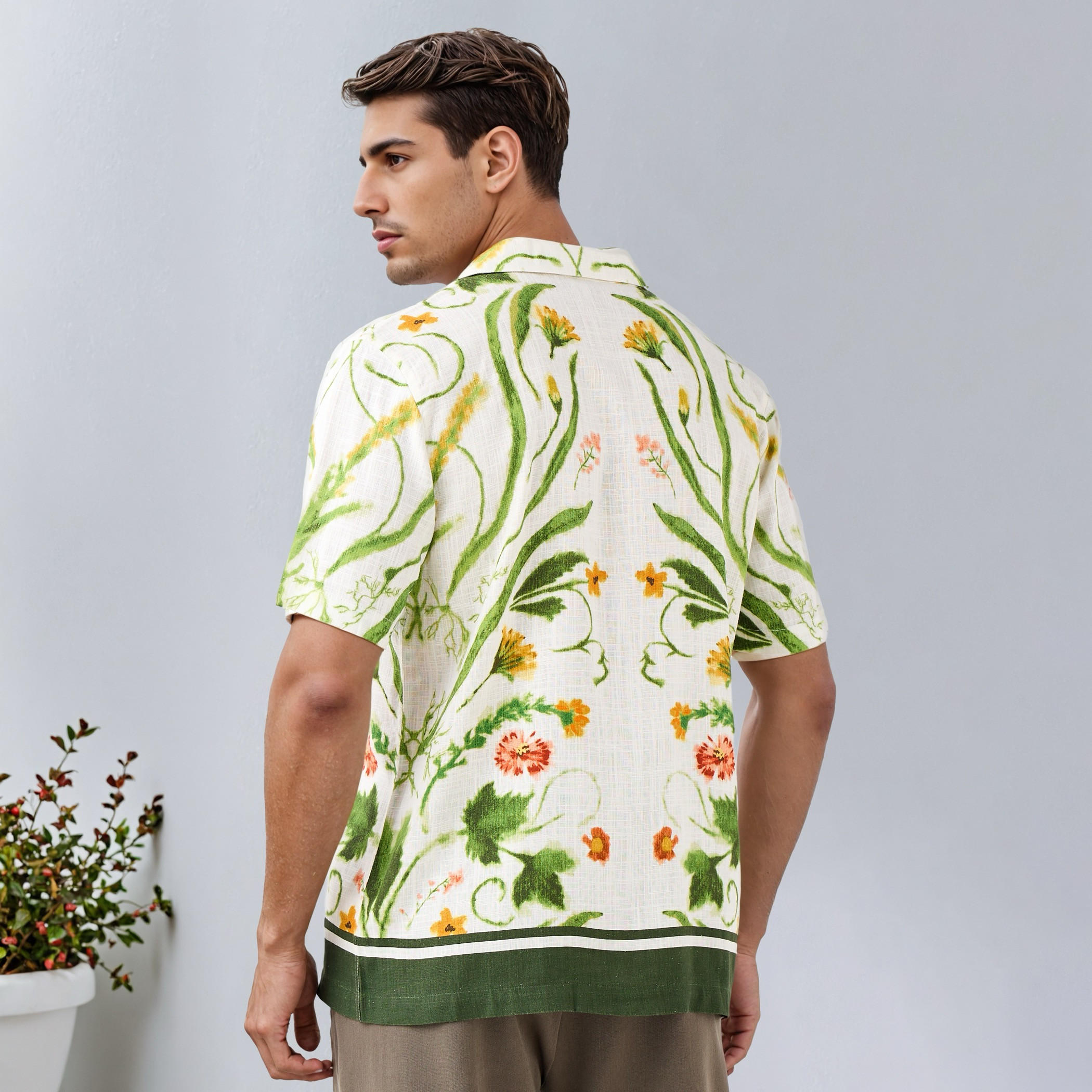Iconic Floral Print Camp Collar Resort Linen Blend Shirt-men-clothing-shirts-image-3