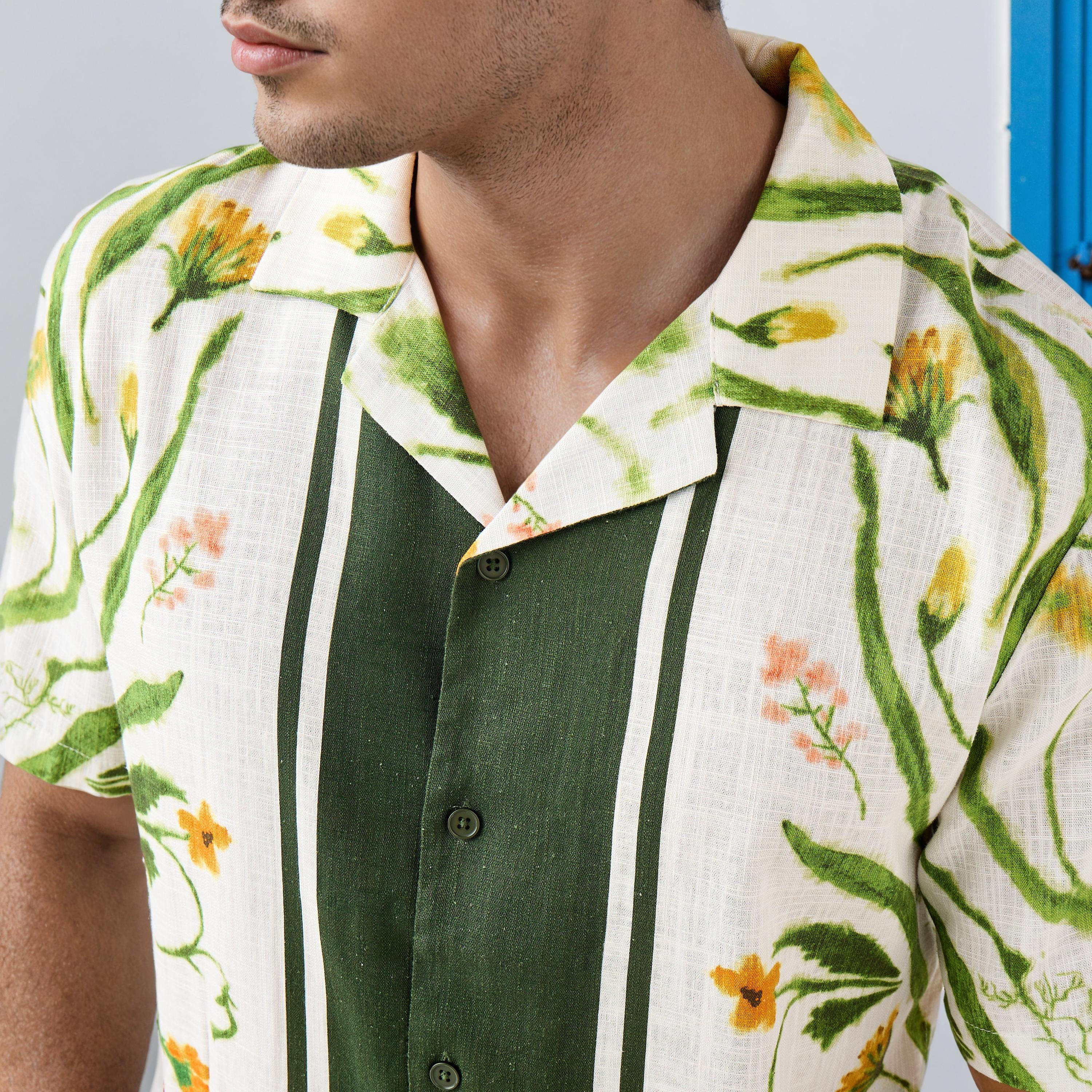 Iconic Floral Print Camp Collar Resort Linen Blend Shirt-men-clothing-shirts-image-4