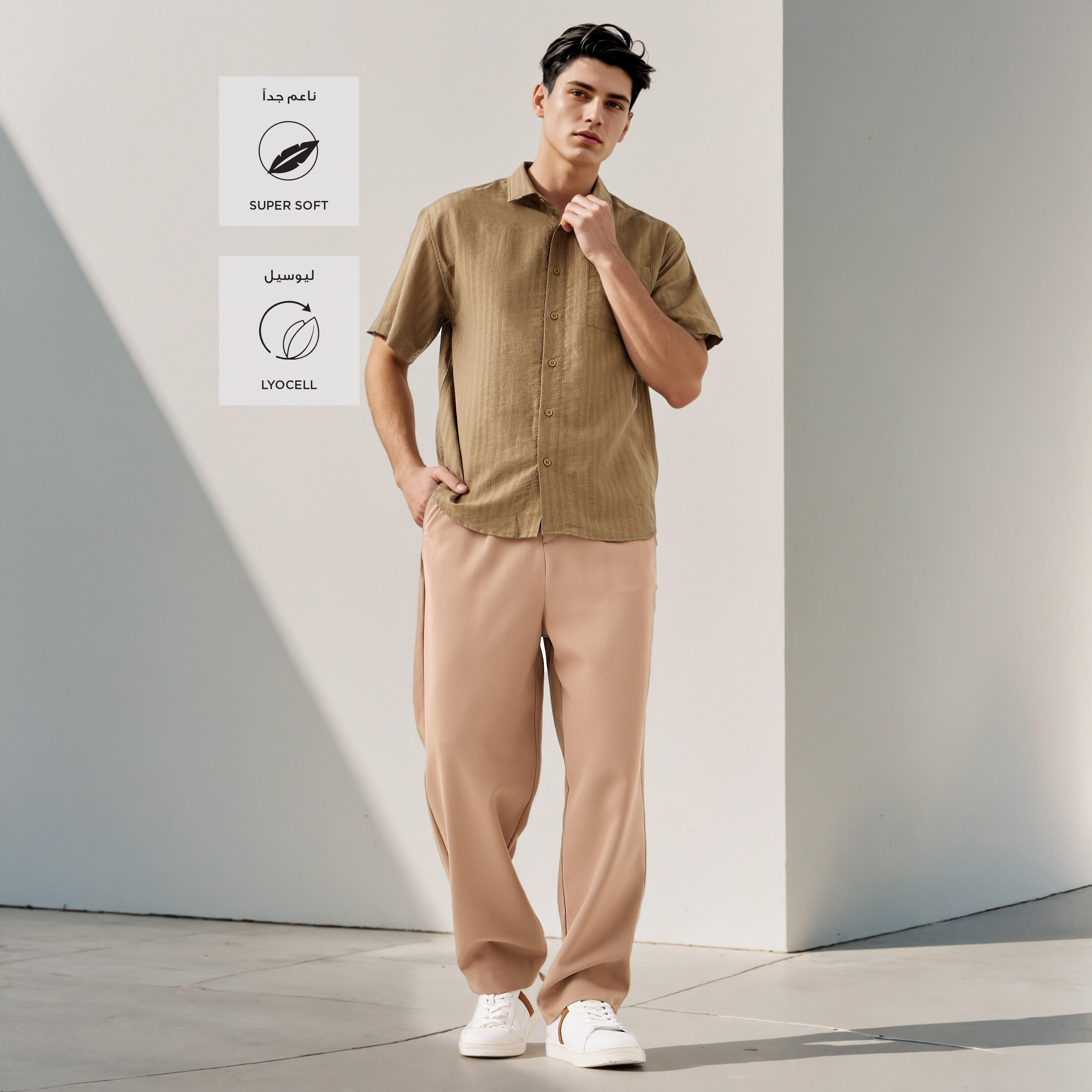 قميص مخطط بقصّة بوكسي وجيب على الصدر من آيكونيك-men-clothing-shirts-image-2