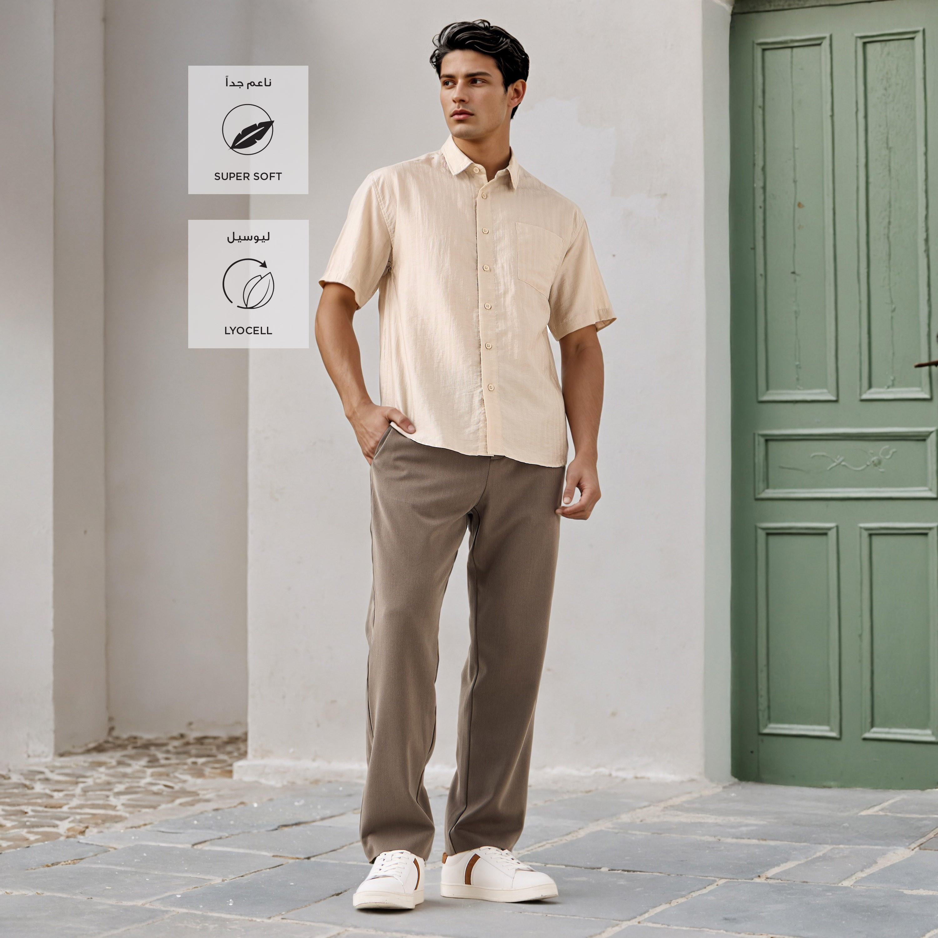 قميص مخطط بقصّة بوكسي وجيب على الصدر من آيكونيك-men-clothing-shirts-image-2