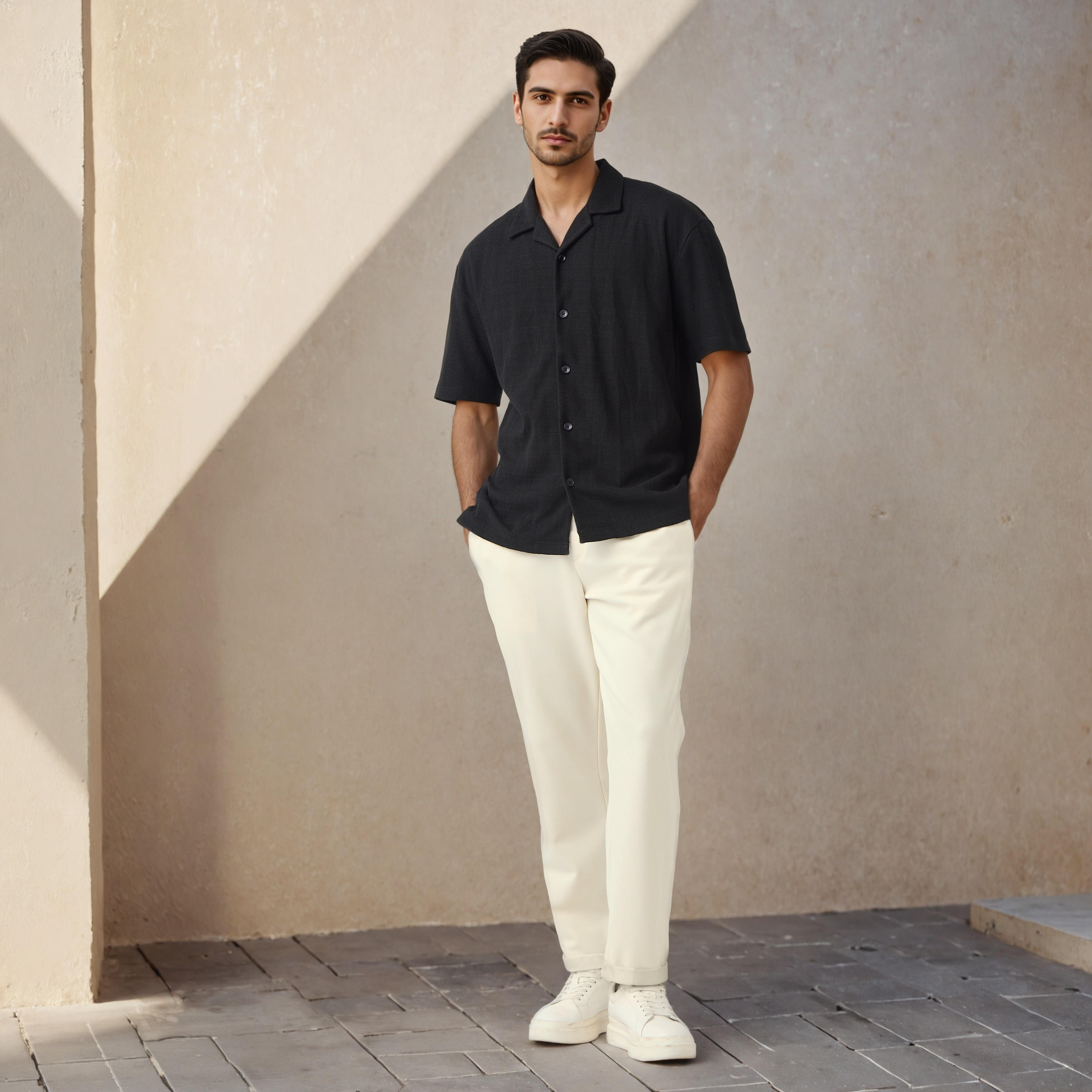 Iconic Regular Fit Textured Shirt with Camp Collar-men-clothing-shirts-image-2