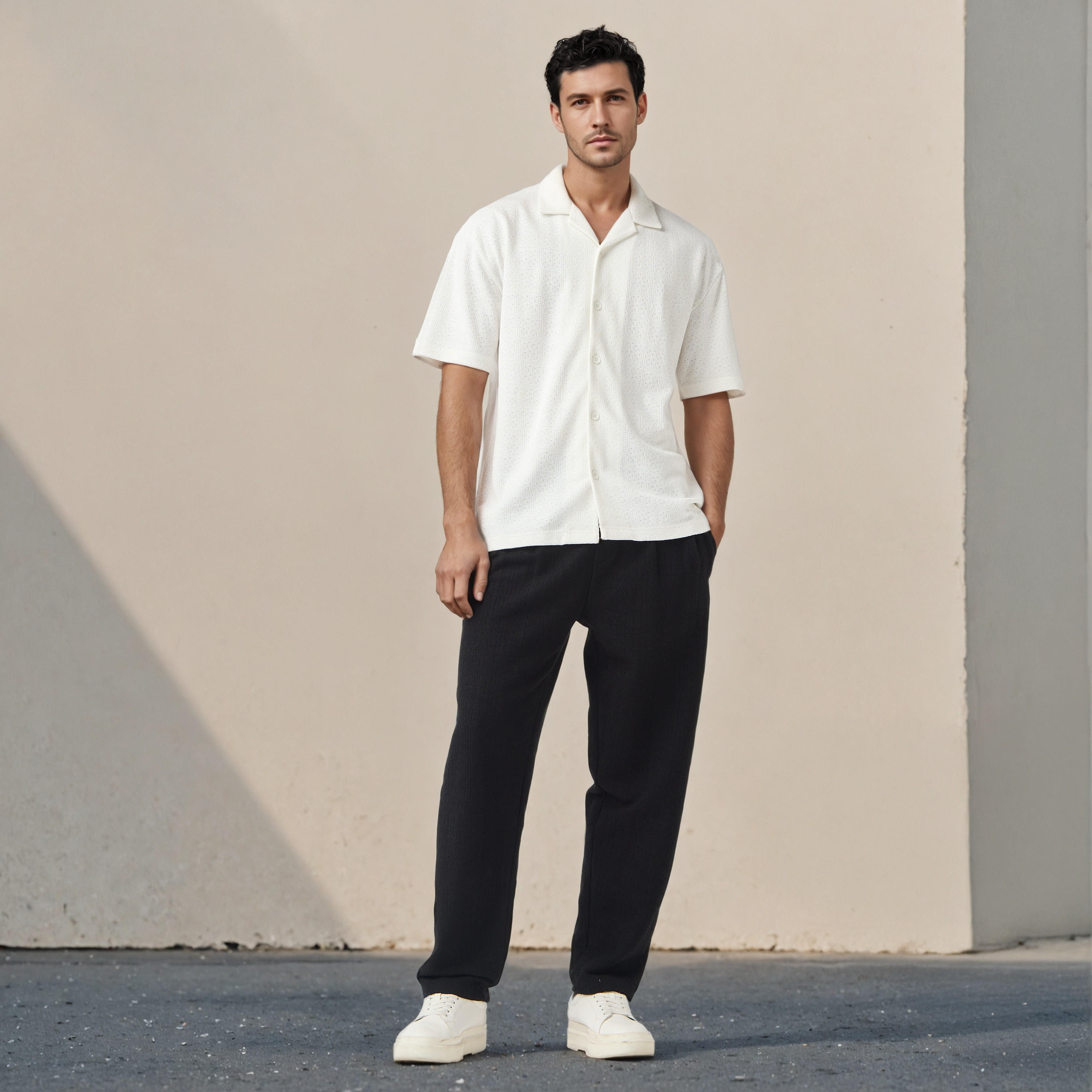 Iconic Regular Fit Textured Shirt with Camp Collar-men-clothing-shirts-image-2