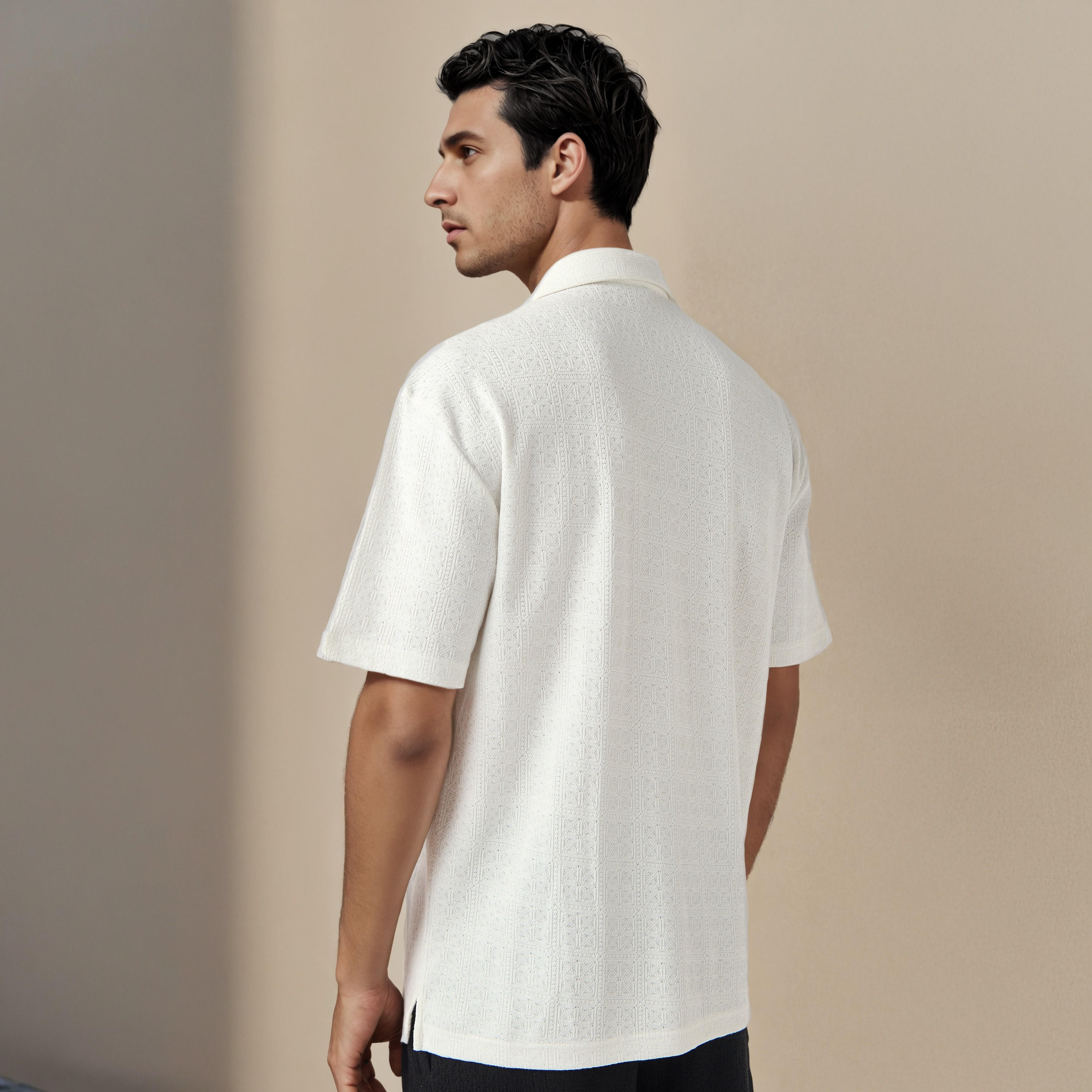 Iconic Regular Fit Textured Shirt with Camp Collar-men-clothing-shirts-image-3