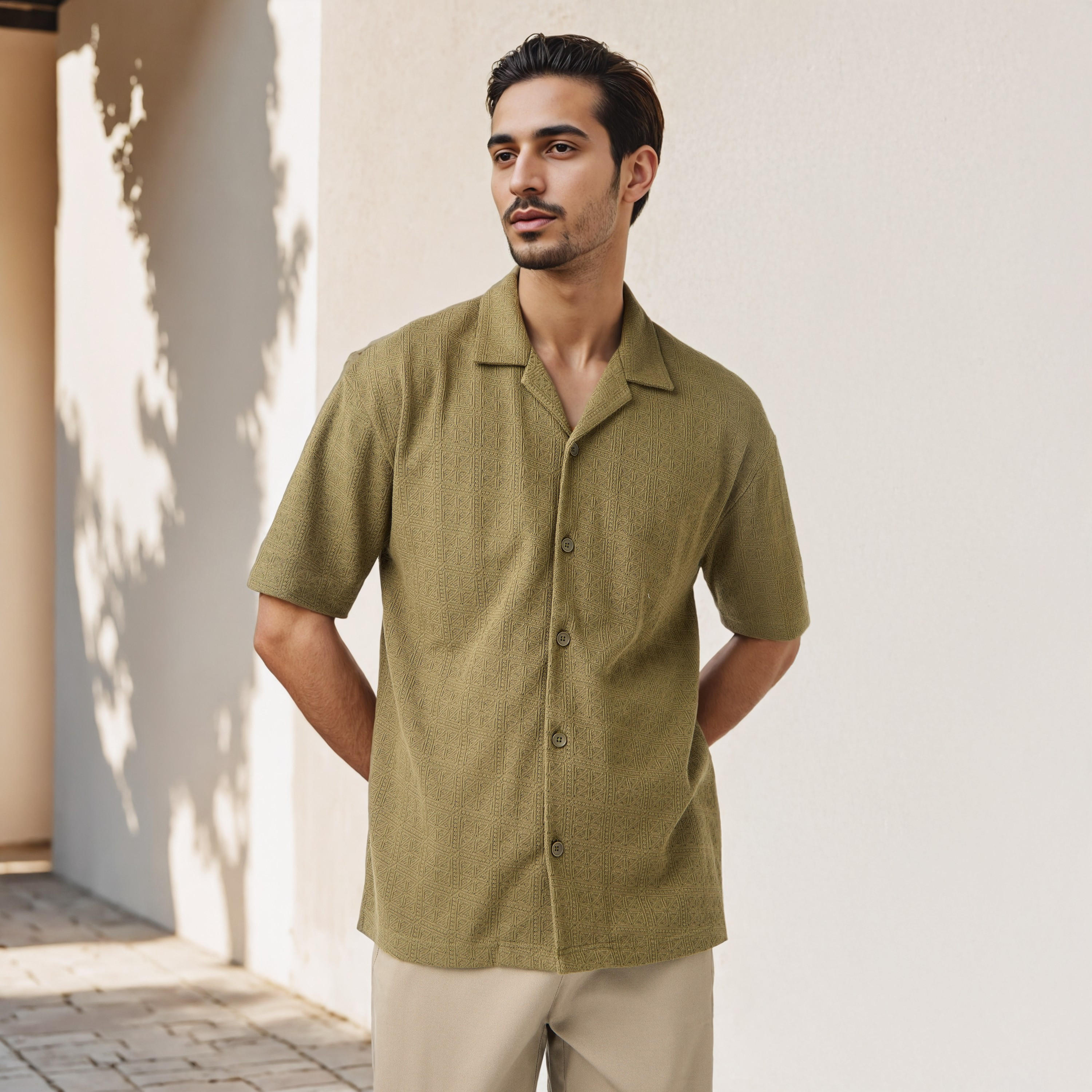 Iconic Regular Fit Textured Shirt with Camp Collar-men-clothing-shirts-image-1