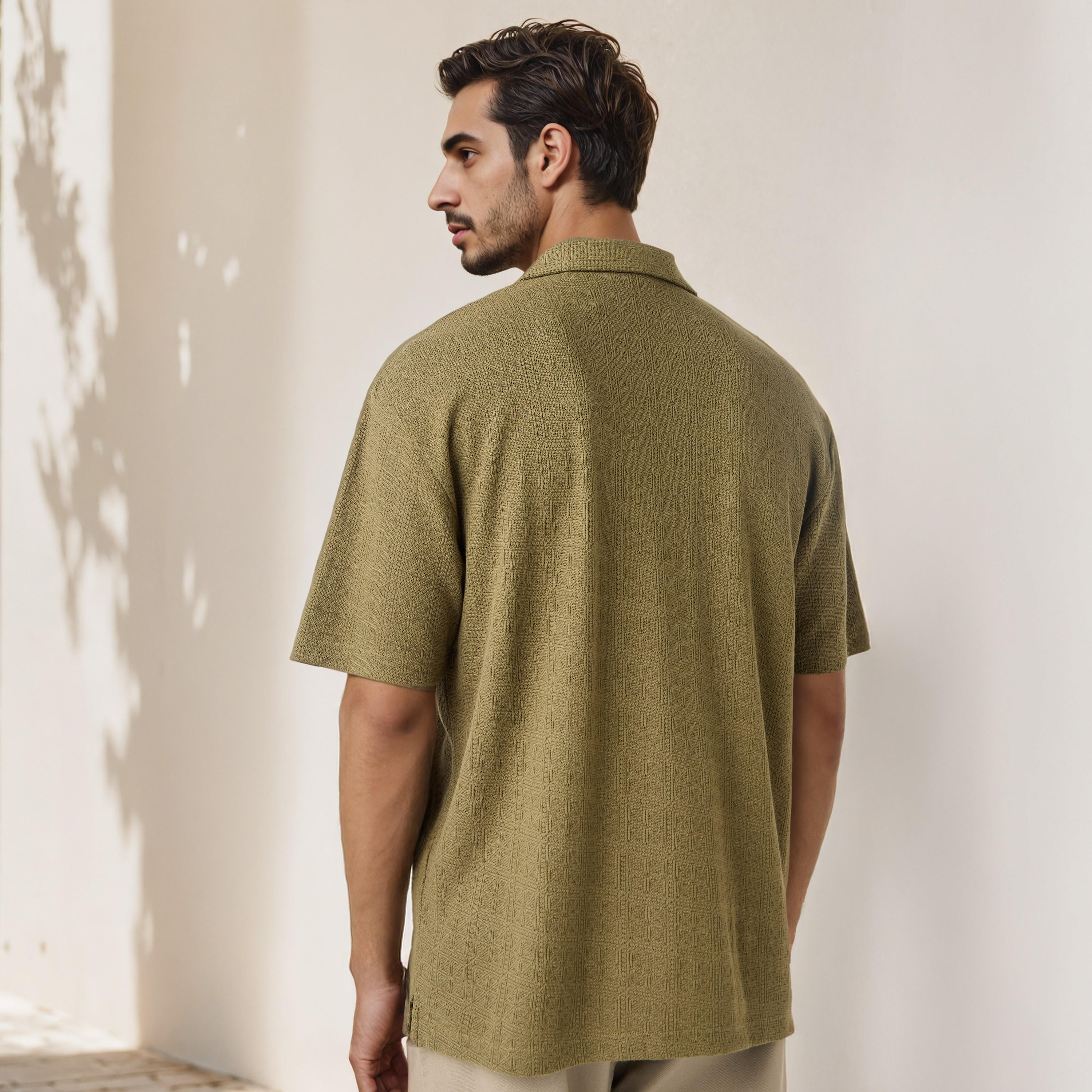 Iconic Regular Fit Textured Shirt with Camp Collar-men-clothing-shirts-image-3