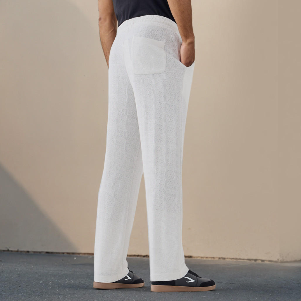 بنطلون بارز الملمس بقصّة عادية وخصر مطاطي وجيوب من أيكونيك-men-clothing-bottoms-trousersandchinos-trousers-image-3