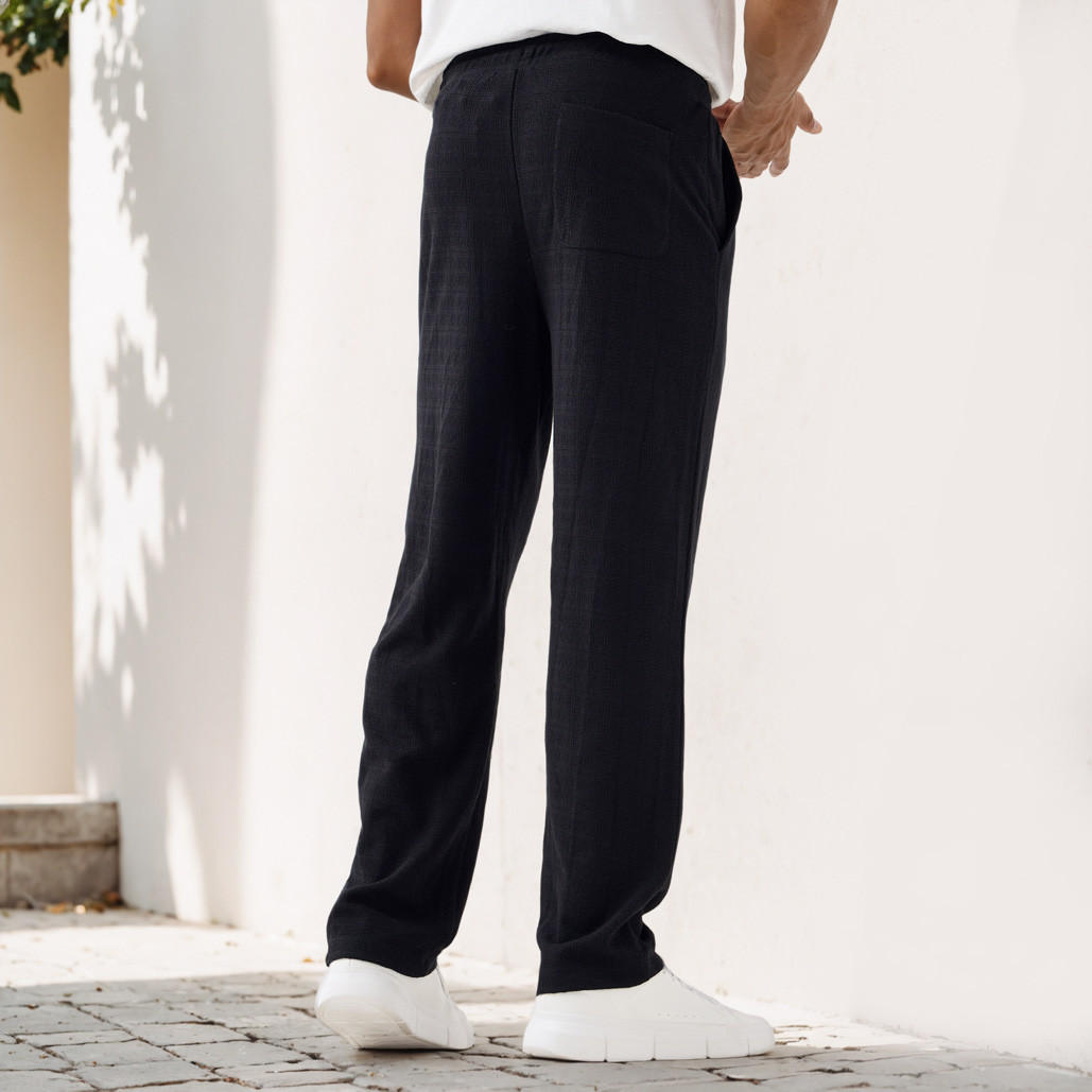 بنطلون بارز الملمس بقصّة عادية وخصر مطاطي وجيوب من أيكونيك-men-clothing-bottoms-trousersandchinos-trousers-image-3